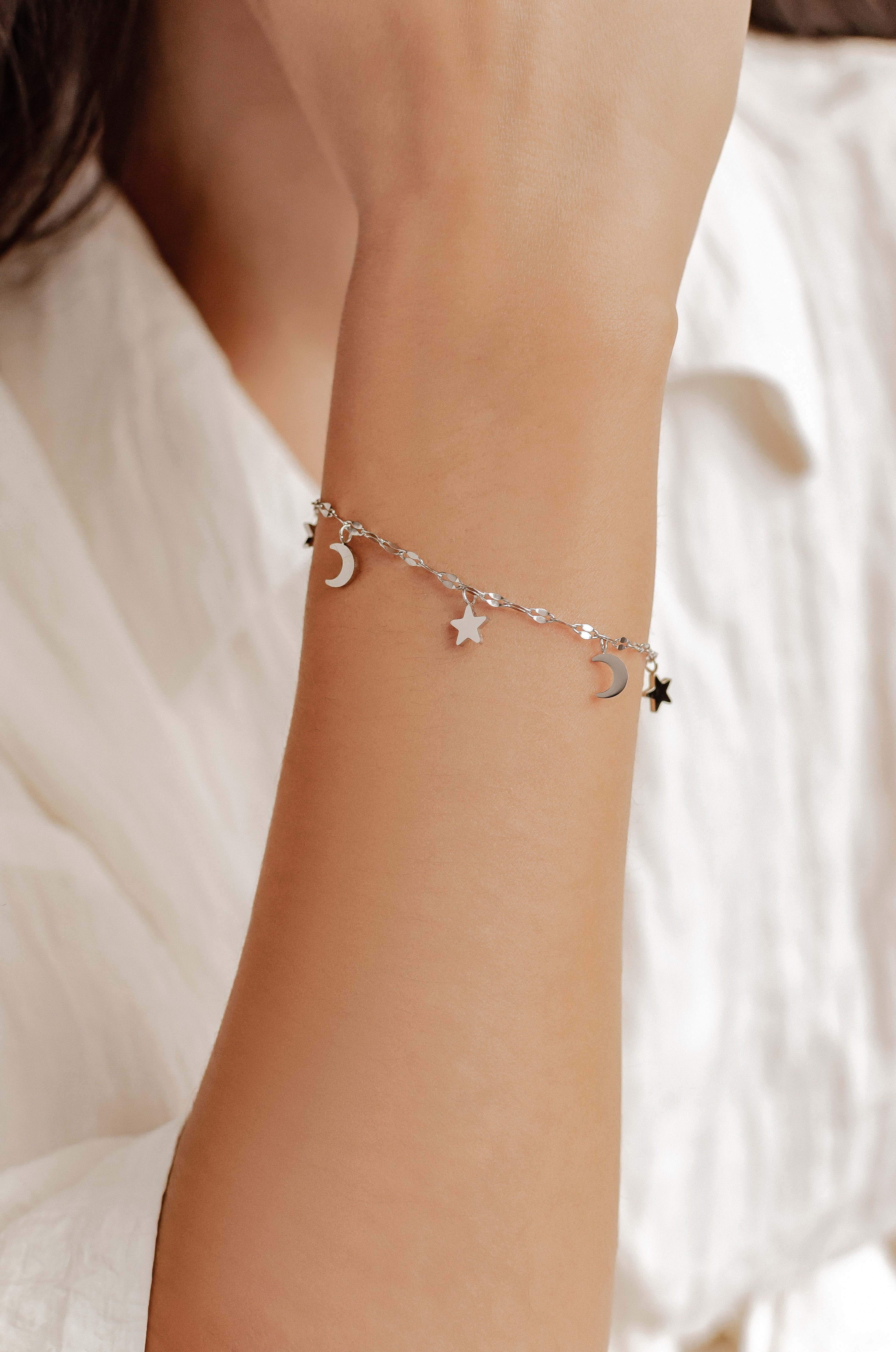 Hey Happiness Gliederarmband Stern Halbmond Anhänger, vergoldet 18K Roségol günstig online kaufen