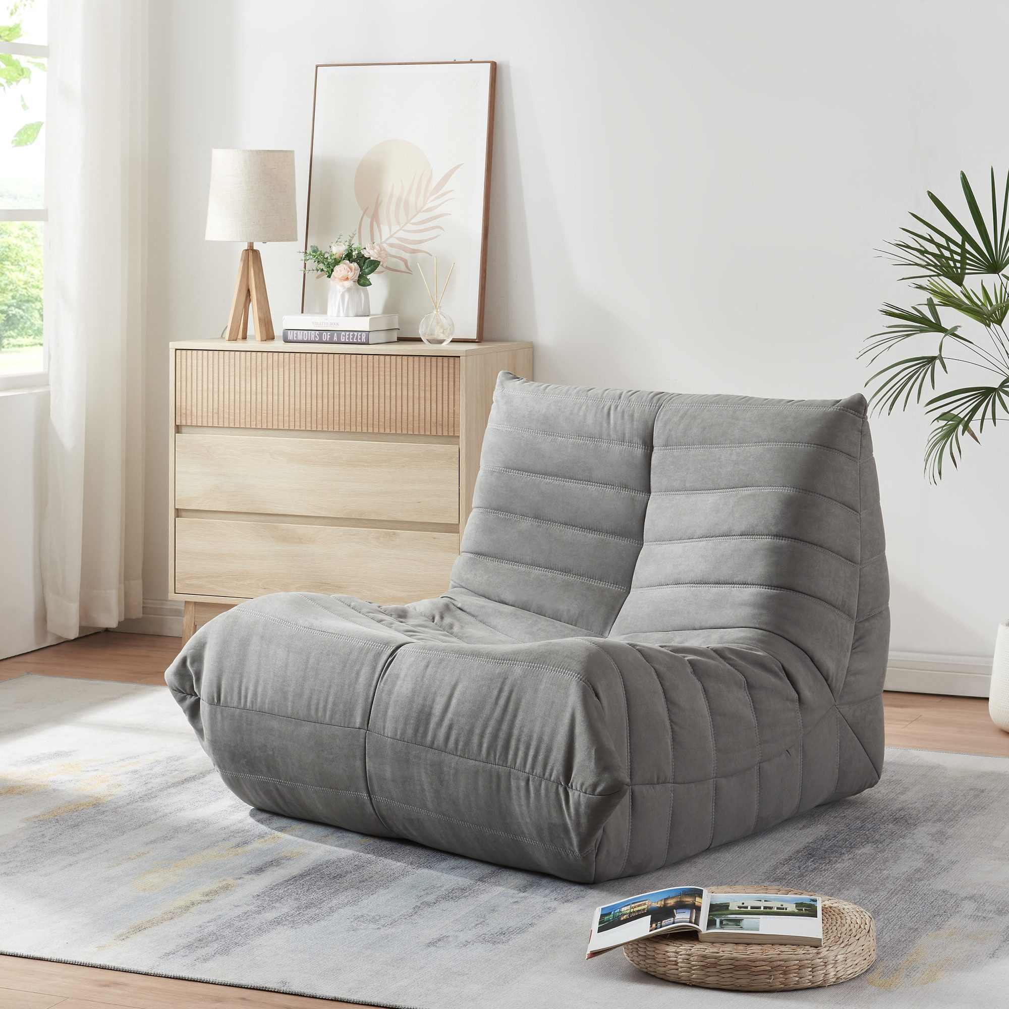 en.casa Sitzsack, »Kodsø« mit Rückenlehne 75 x 90 x 100 cm Mikrofaser Grau