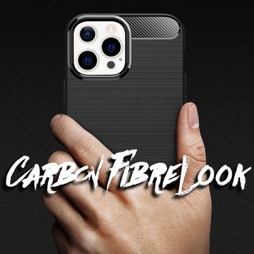 Nalia Smartphone-Hülle Apple iPhone 13 Pro Max, Carbon-Look Silikon Hülle / Matt Schwarz / Rutschfest / Karbon Optik