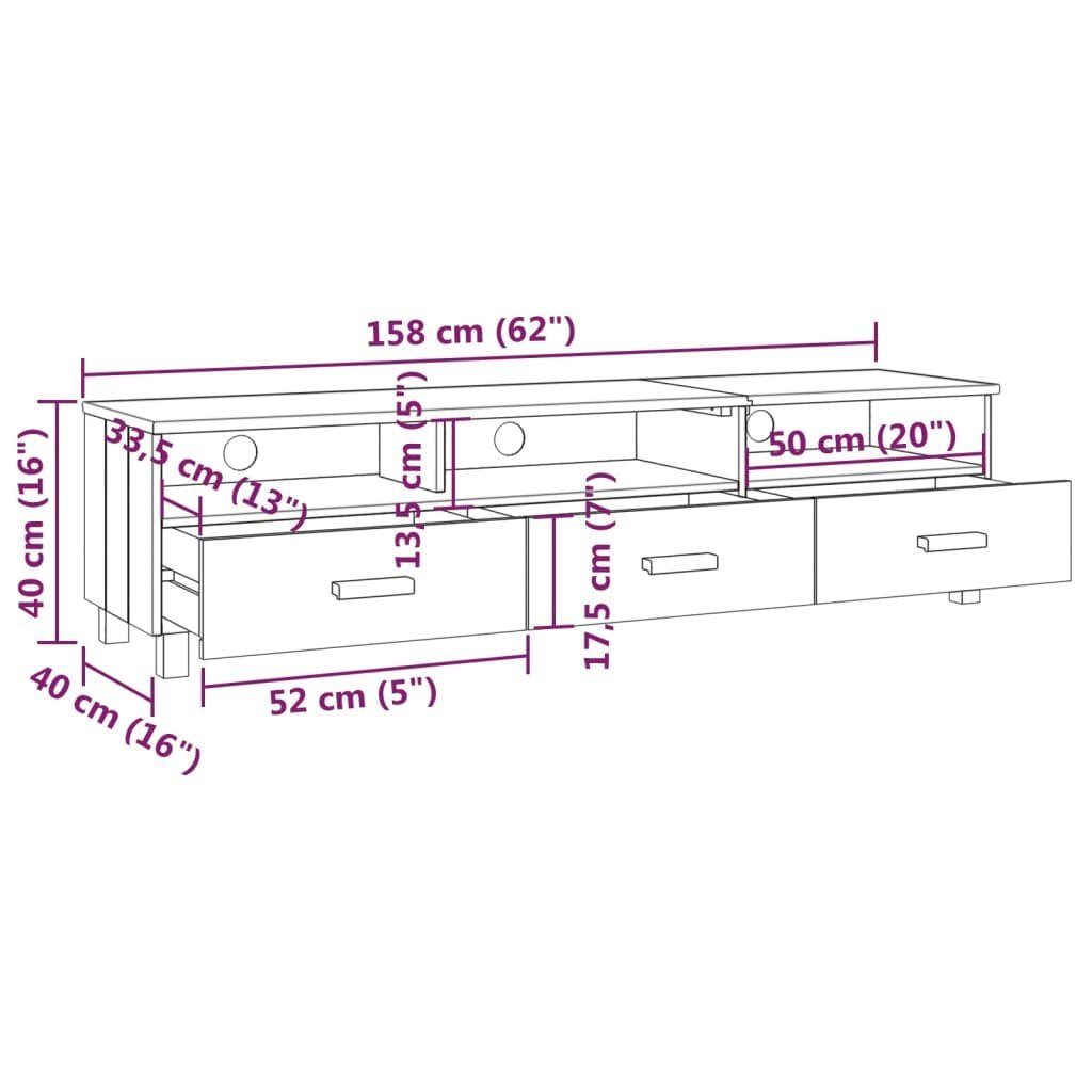 Kiefer HAMAR Massivholz TV-Schrank 158x40x40 Dunkelgrau cm (1-St) TV-Schrank vidaXL