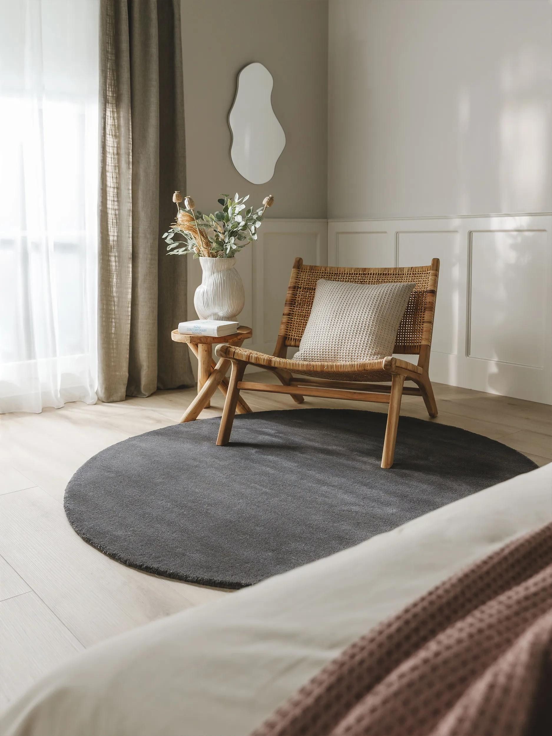 benuta Wollteppich Bent, rund, Höhe: 6 mm, Teppich Wohnzimmer, Schlafzimmer, Esszimmer, Flur, Kunstfaser, Cozy