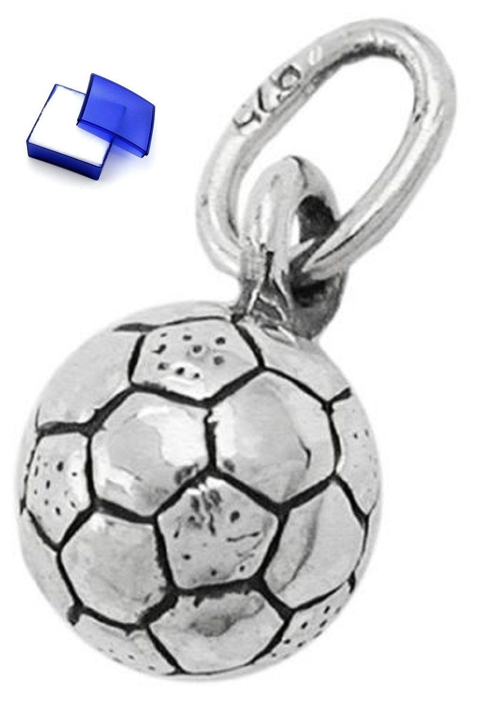 unbespielt Kettenanhänger Anhänger Fußball mit Öse 925 Silber 7 mm inkl. kleiner Schmuckbox, Silberschmuck für Damen und Herren