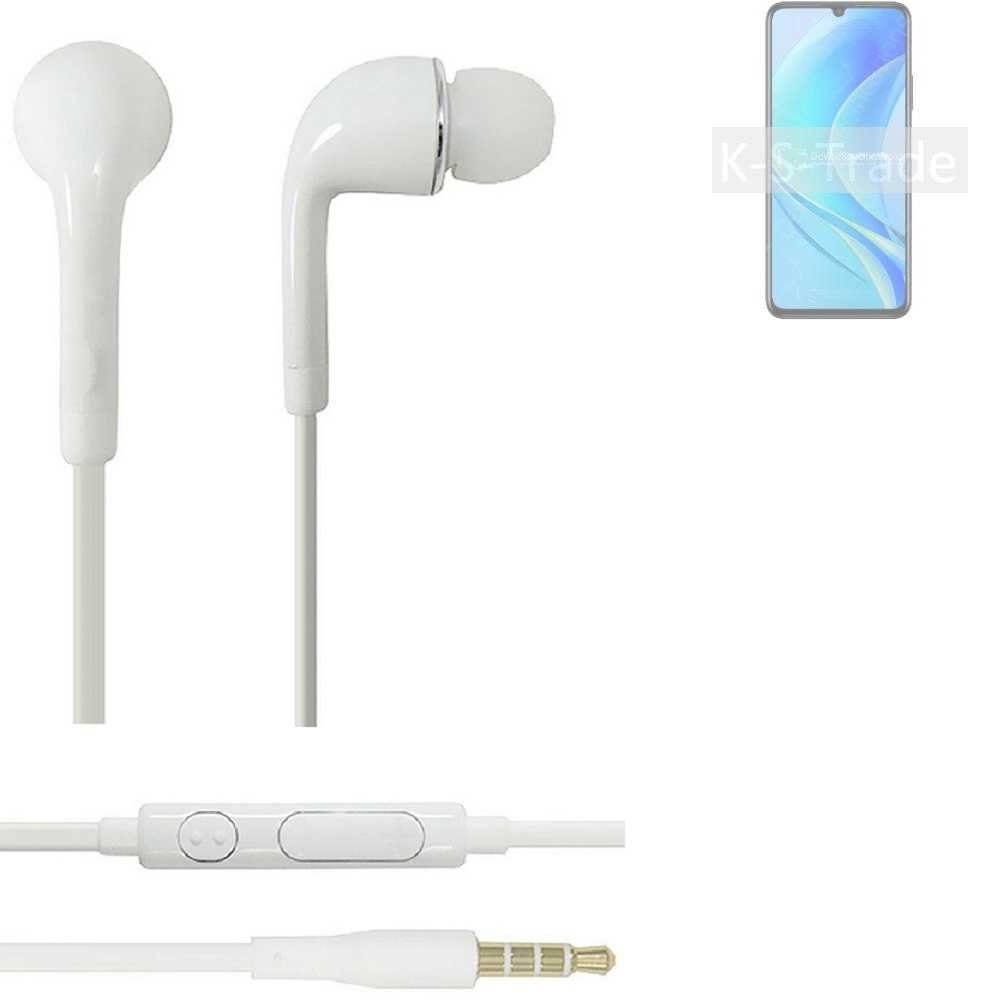K-S-Trade für Huawei nova Y70 Plus In-Ear-Kopfhörer (Kopfhörer Headset mit Mikrofon u Lautstärkeregler weiß 3,5mm)