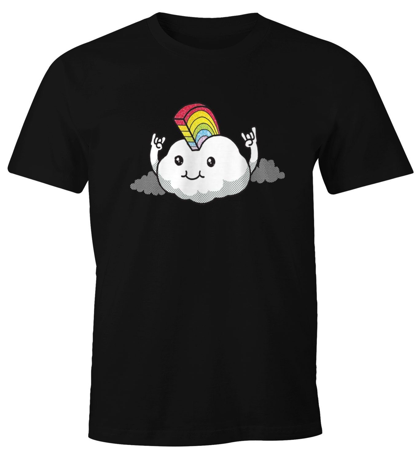 Print-Shirt Herren T-Shirt Irokesen Regenbogen Wolke Rainbow Cloud Emoticon