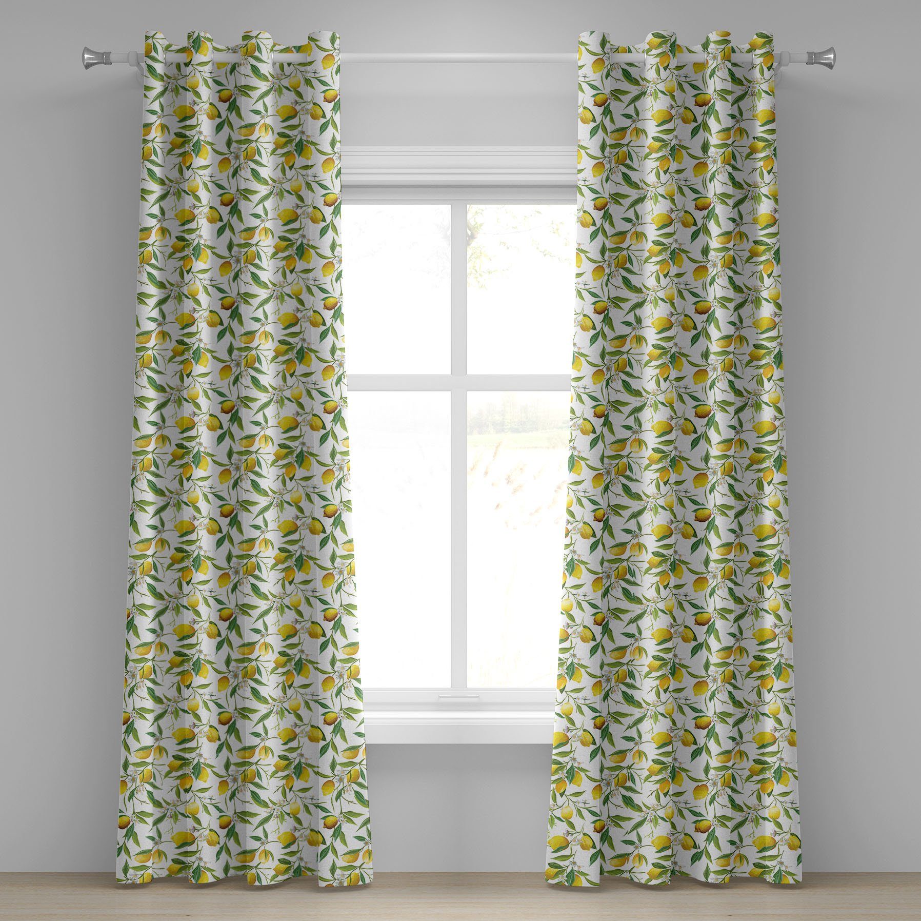 Gardine Dekorative 2-Panel-Fenstervorhänge für Schlafzimmer Wohnzimmer, Abakuhaus, Natur Lemon Woody Romantic