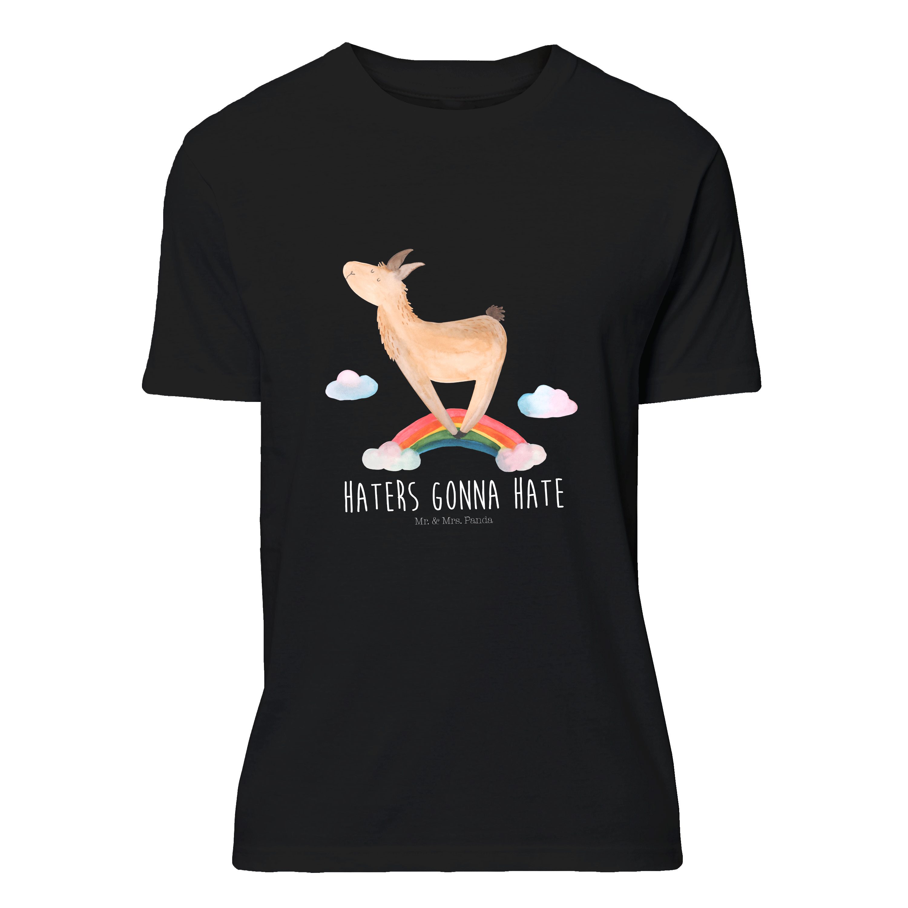 Mr. & Mrs. Panda TShirt »Lama Regenbogen Schwarz Freiheit, Shirt, Lamas, Haters, Unisex
