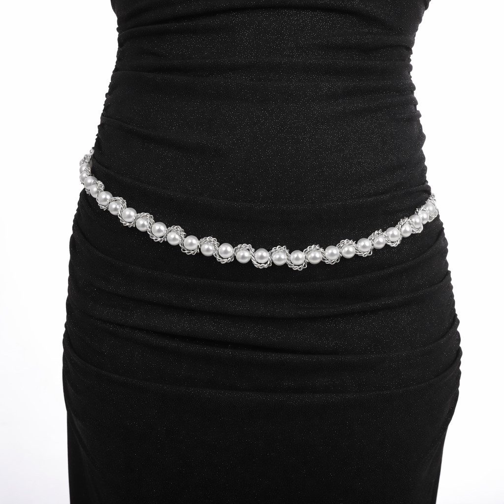 Cassandra Accessoires Kettengürtel Damen Taillenkette Silber - mit Perlen