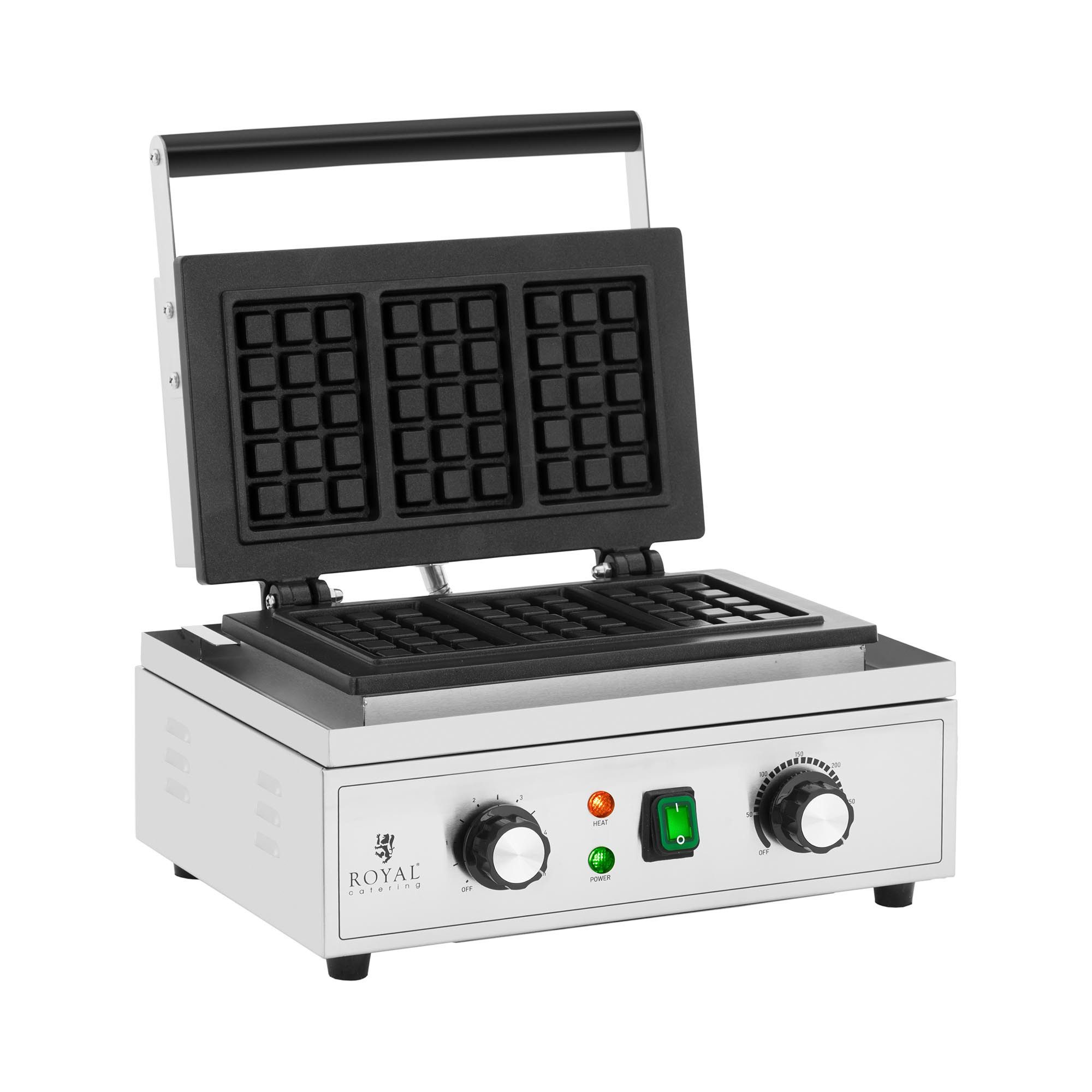 Royal Catering Waffeleisen 3 belgische Waffeln Waffelmaschine Waffelautomat 1500 W Timer 300°C, 1500 W