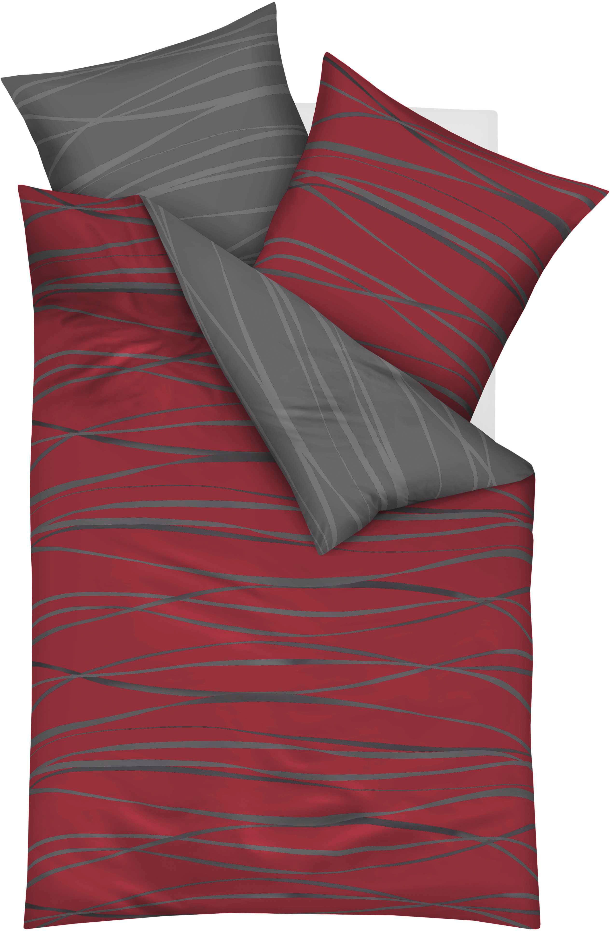 Kaeppel Wendebettwäsche MOTION 100% gekämmte Baumwolle, Mako-Satin, 3 teilig, mit feinen Wellenlinien, Markenreißverschluss, Wendeoptik