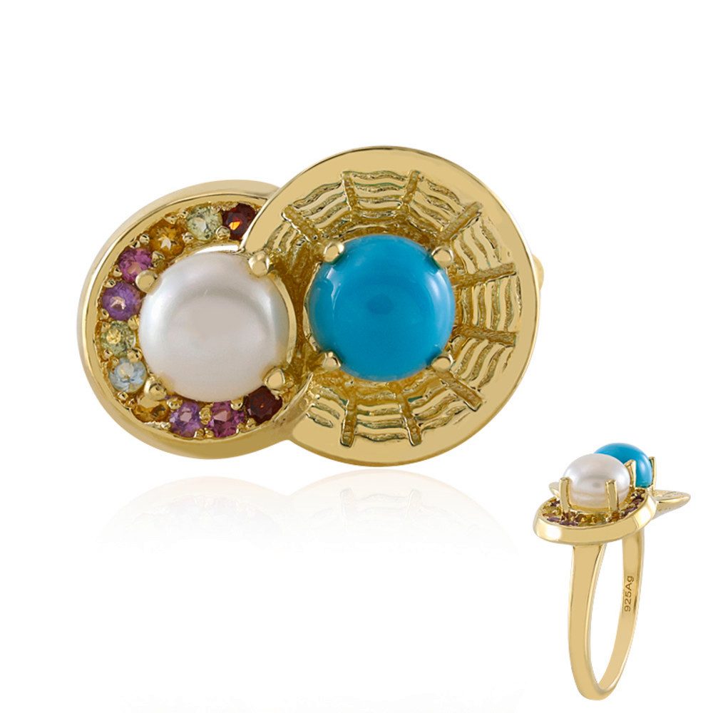 Cavill Perlenring Cavill Sterlingsilberring 1,071 ct Türkis mit Perle & Amethyst (1-tlg)