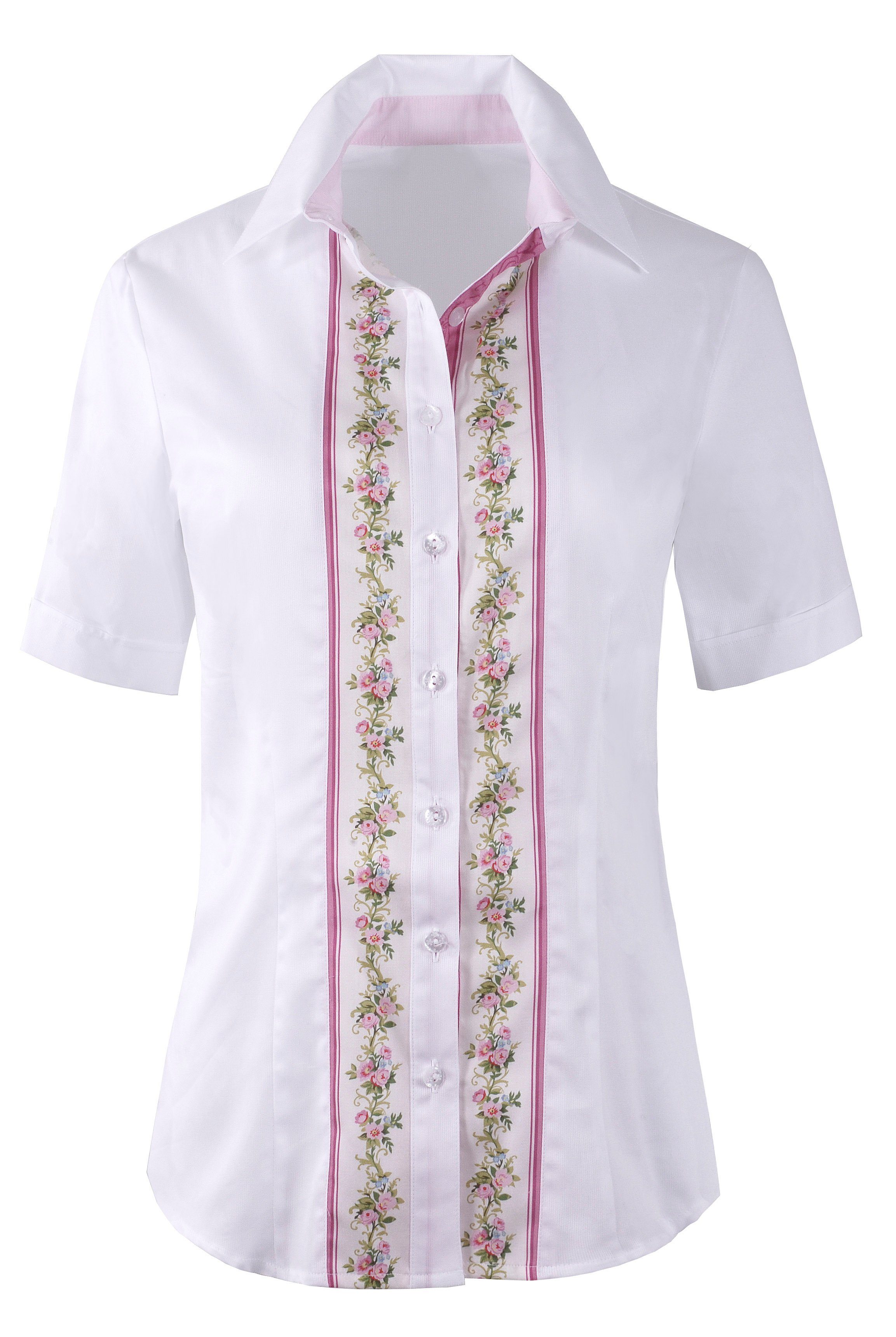Moschen-Bayern Trachtenbluse Trachtenbluse Damen Bluse Damenbluse Kurzarm Rosen Weiß Rosa Bluse, Damenbluse, Trachtenbluse, Kurzarmbluse, Hemdbluse, Jeansblusen