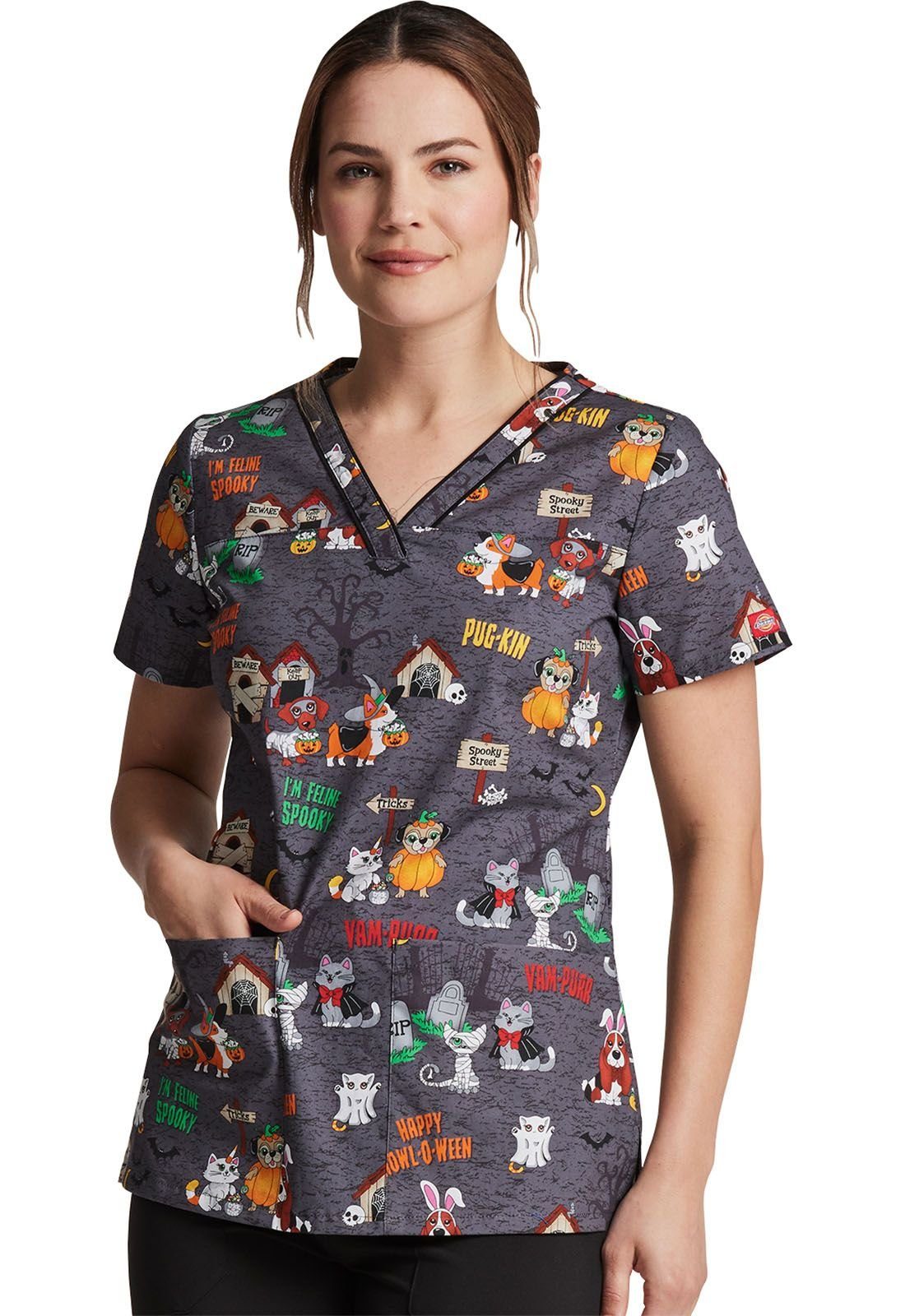 Dickies Funktionsbluse Bunt bedruckter Damen Kasack "Howl-o-ween" Kasack mit Motiv