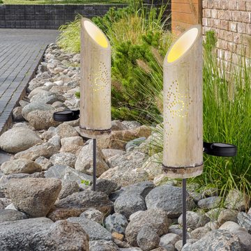 Globo LED Solarleuchte, LED-Leuchtmittel fest verbaut, 3er Set LED Solar Steck Leuchte Bambus Garten Deko Strahler Dekor