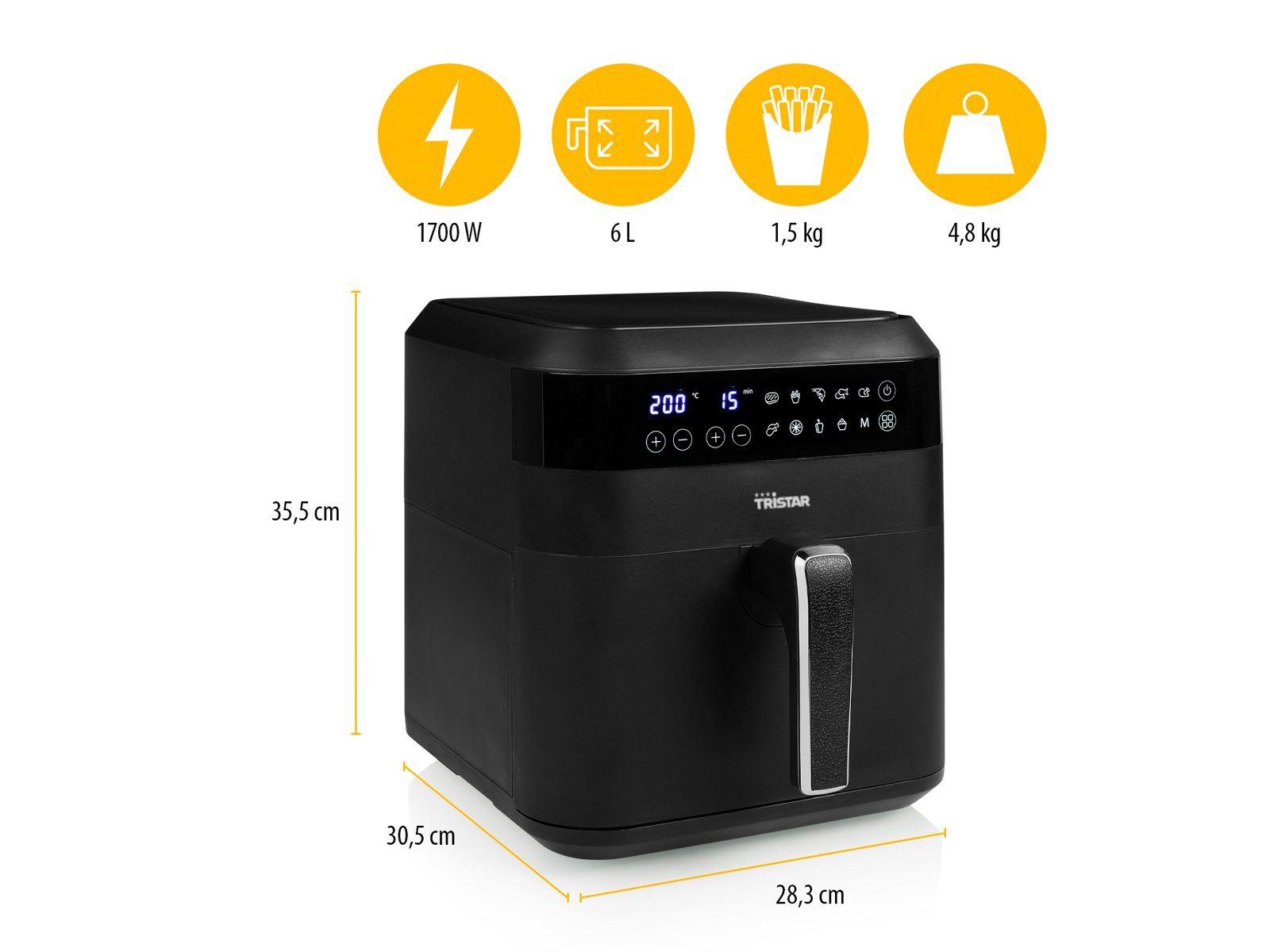 Tristar Heißluftfritteuse, 1700 W, Große XXL 6Ltr Luftfritteuse Fritöse Pommes fettarm frittieren ohne Öl