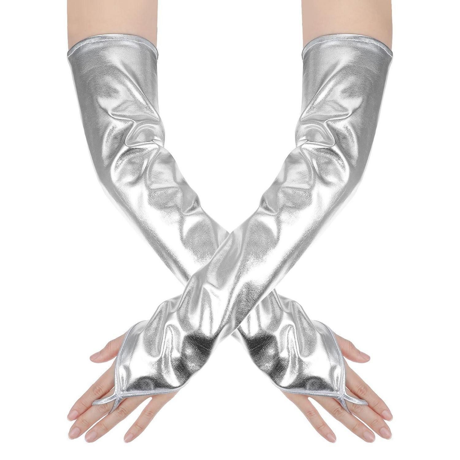 LuxusKollektion Abendhandschuhe Handschuhe Fingerlos Silber 50cm Damen (1-St)