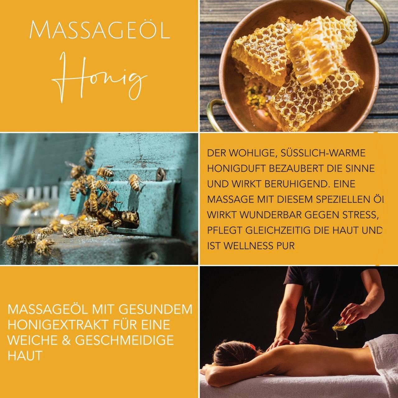 DaniChou Massageöl Honig 250 ml – Naturreiner Honigextrakt – Pflegendes Öl, geschmeidige Haut & tiefe Entspannung – Mit Jojoba- und Mandelöl, 1-tlg., – Hergestellt in Deutschland