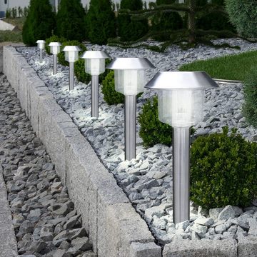 etc-shop LED Gartenleuchte, LED-Leuchtmittel fest verbaut, 9er Set LED Steck Lampen Solar Grundstück Leuchten Edelstahl Strahler