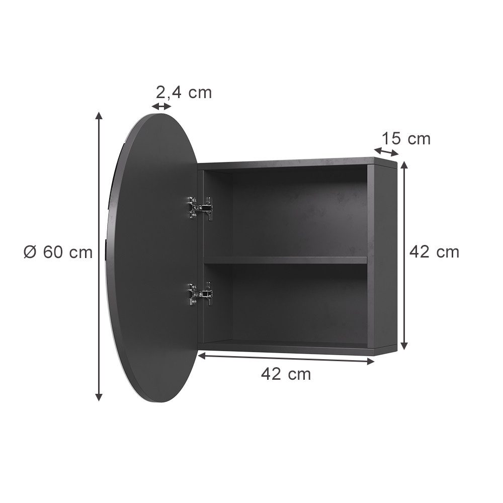 Vicco Badezimmerspiegelschrank Loki, Anthrazit, 60 x 60 cm mit 2 Fächern günstig online kaufen