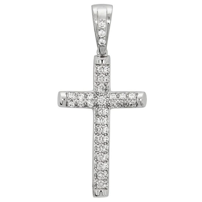Firetti Kettenanhänger glänzendes Kreuz massiv und rhodiniert mit Zirkonia