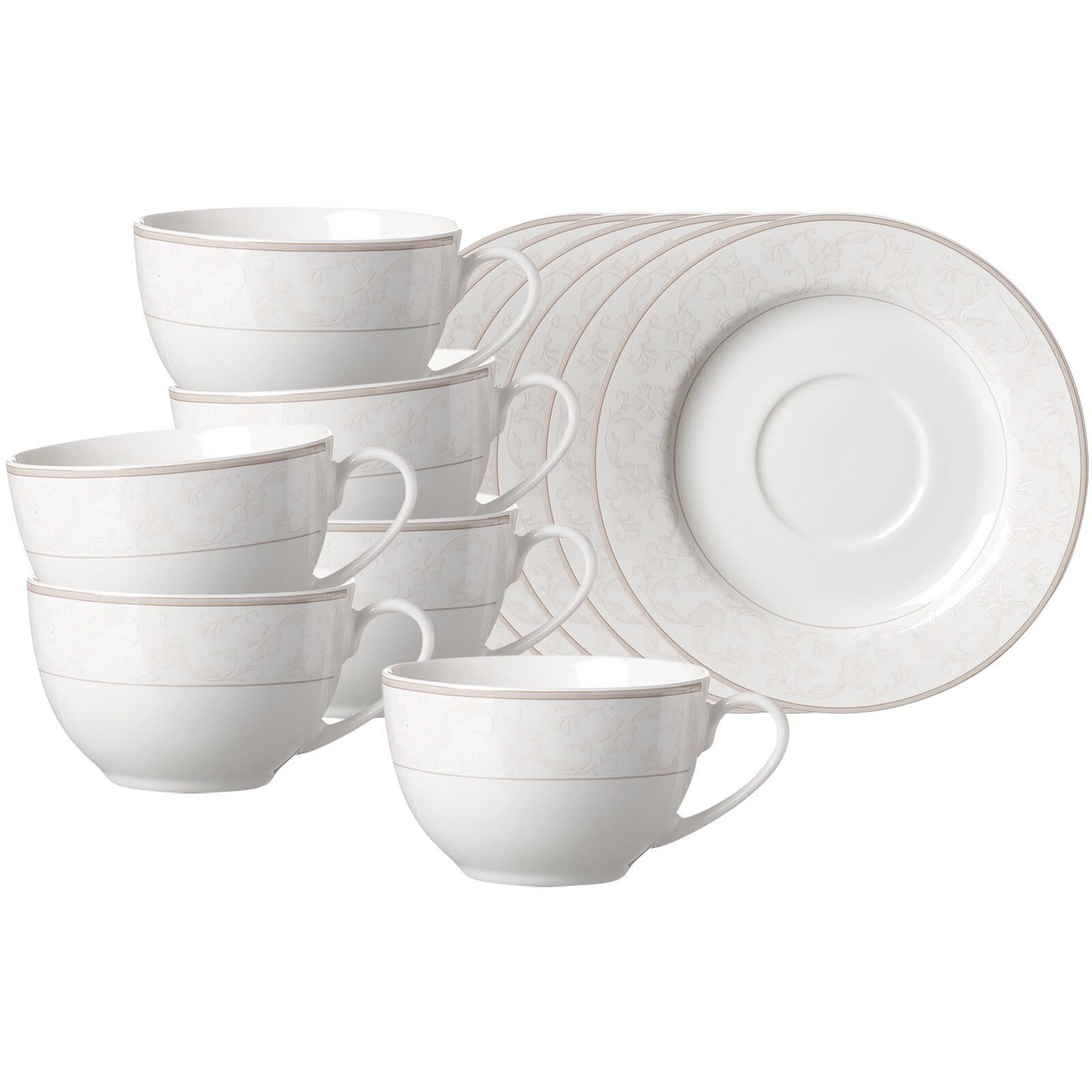 Ritzenhoff & Breker Tasse Isabella Kaffeetassen mit Untertassen 250 ml, 12-tlg., Porzellan