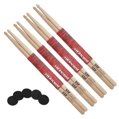 Wincent Schlagzeug 55F Drumsticks,4 Paar, natur, mit Damper Pads