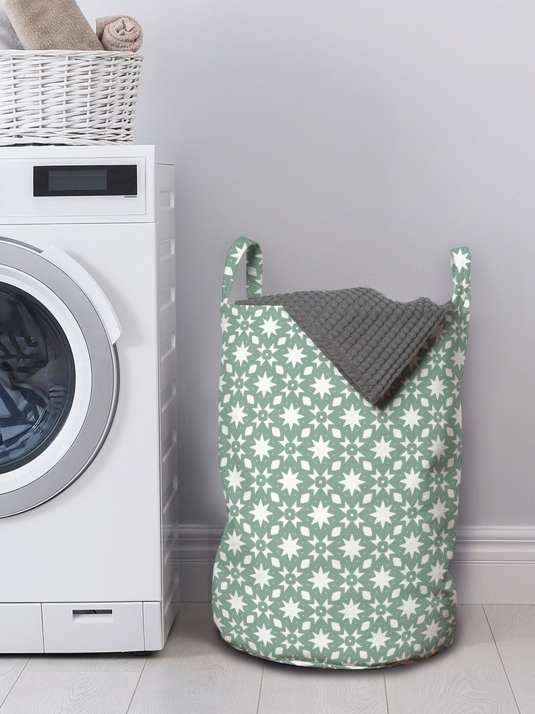 Kordelzugverschluss mit Zusammenfassung Geometrisch Wäschekorb Abakuhaus Starry für Waschsalons, Ornaments Wäschesäckchen Griffen