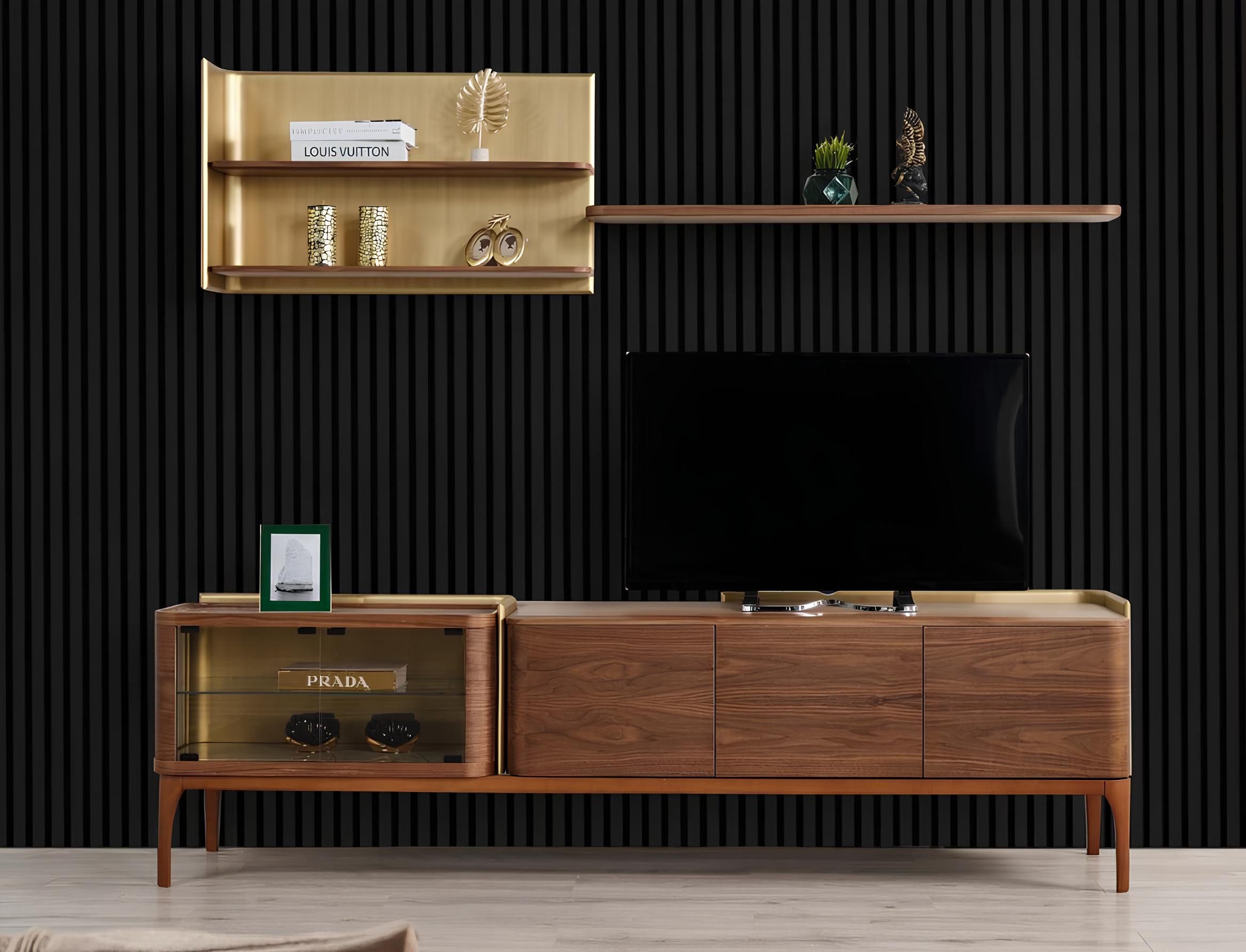 Wohnwand Holz Lowboard Set für TV, Sideboard und Regale in Braun