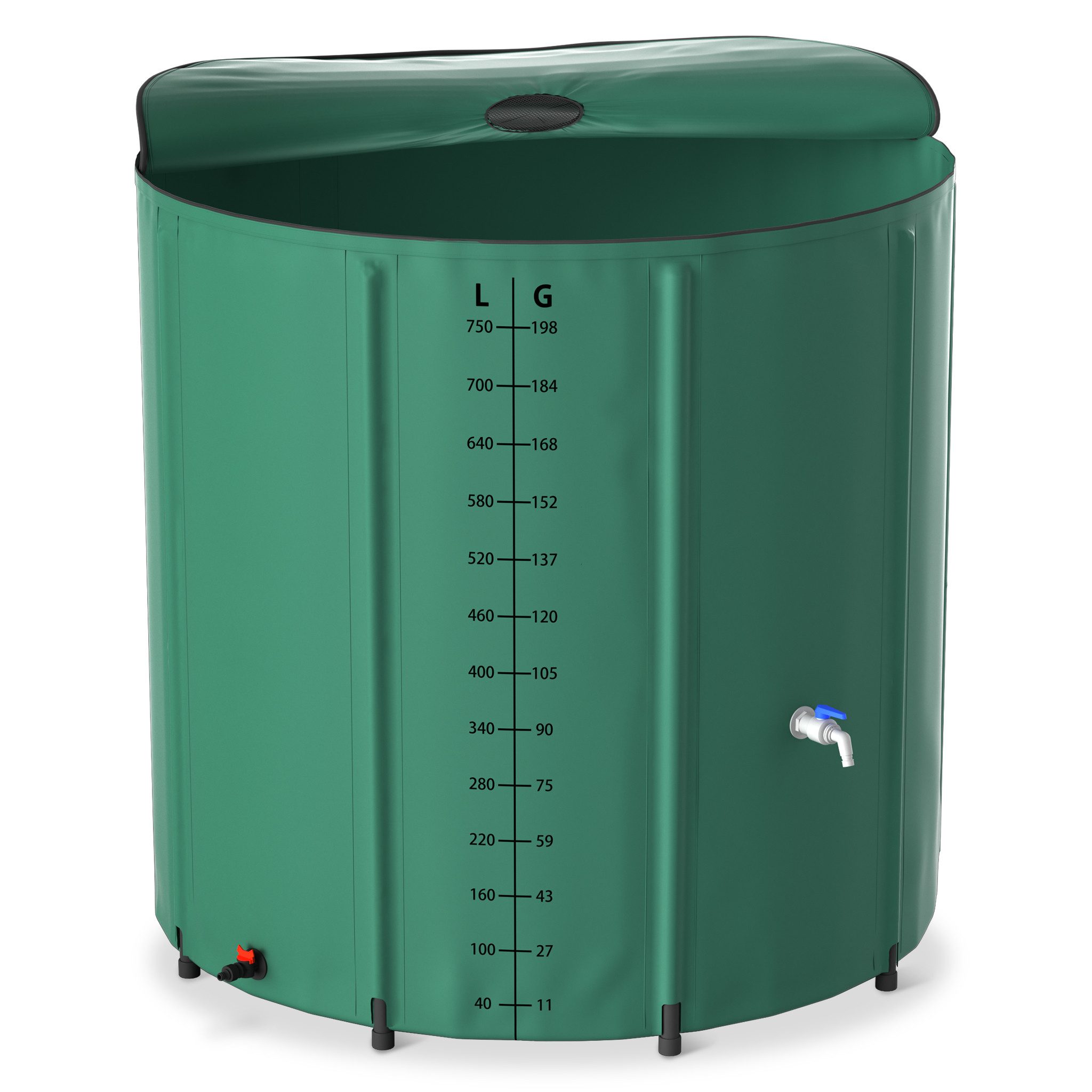 FIVMEN Regentonne Regenwassertonne faltbar Regenfass Wassertank Regenwassertank mit Hahn, 750 l, (200L / 380L / 500L / 750L), für Garten Balkon Regenfass mit Ablassventil und Überlaufschutz