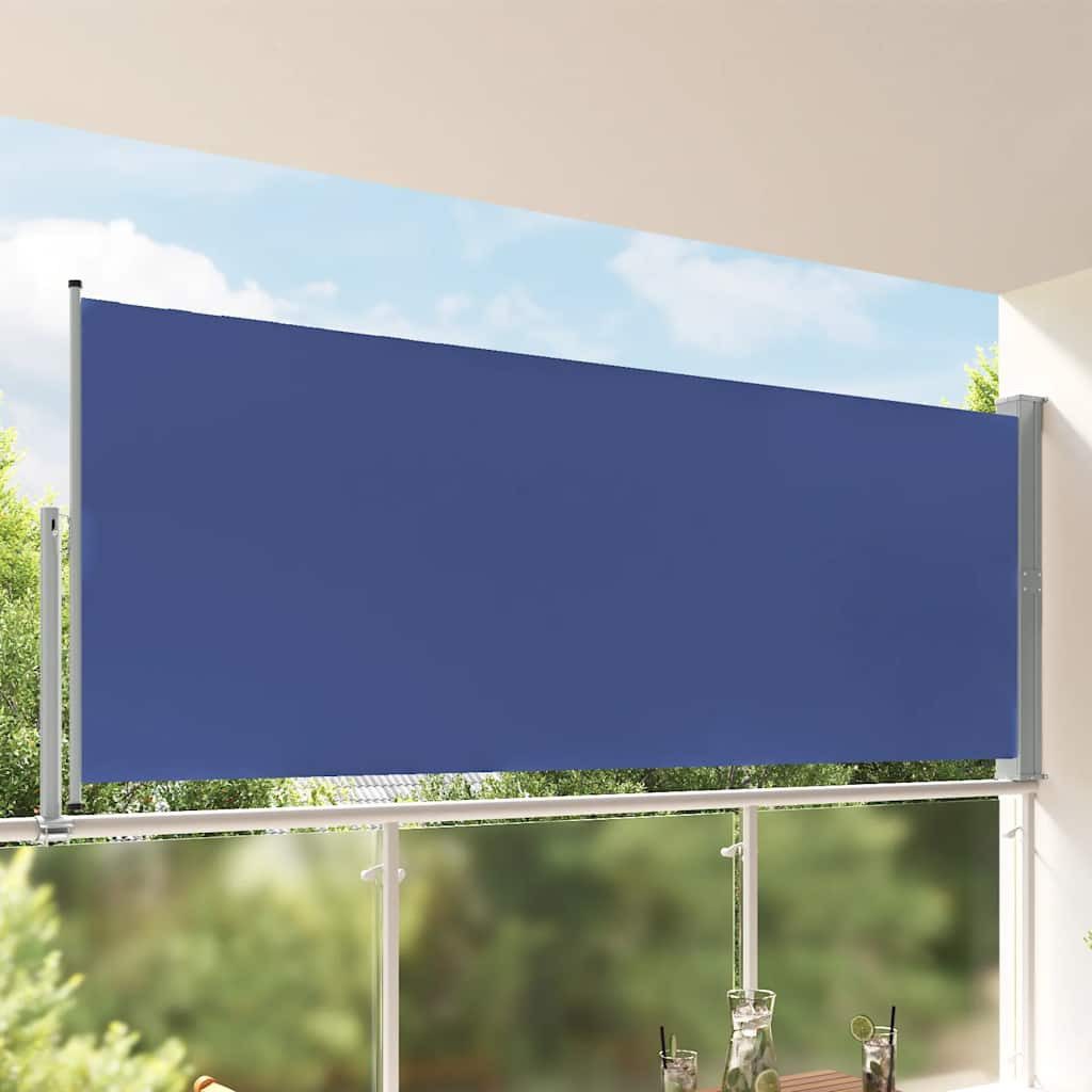 Markise Seitenmarkise 140 x 0-300 cm in Blau mit grauer Stange