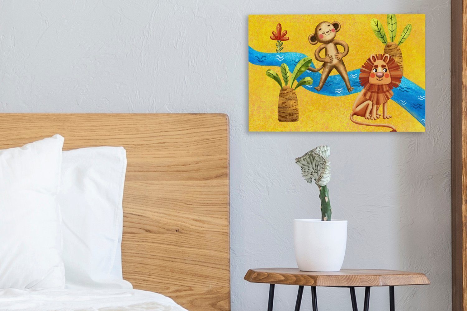 Wandbild Löwe - - OneMillionCanvasses® 30x20 Affe Wanddeko, St), Aufhängefertig, Leinwandbilder, Leinwandbild (1 cm Dschungel - Wasser,