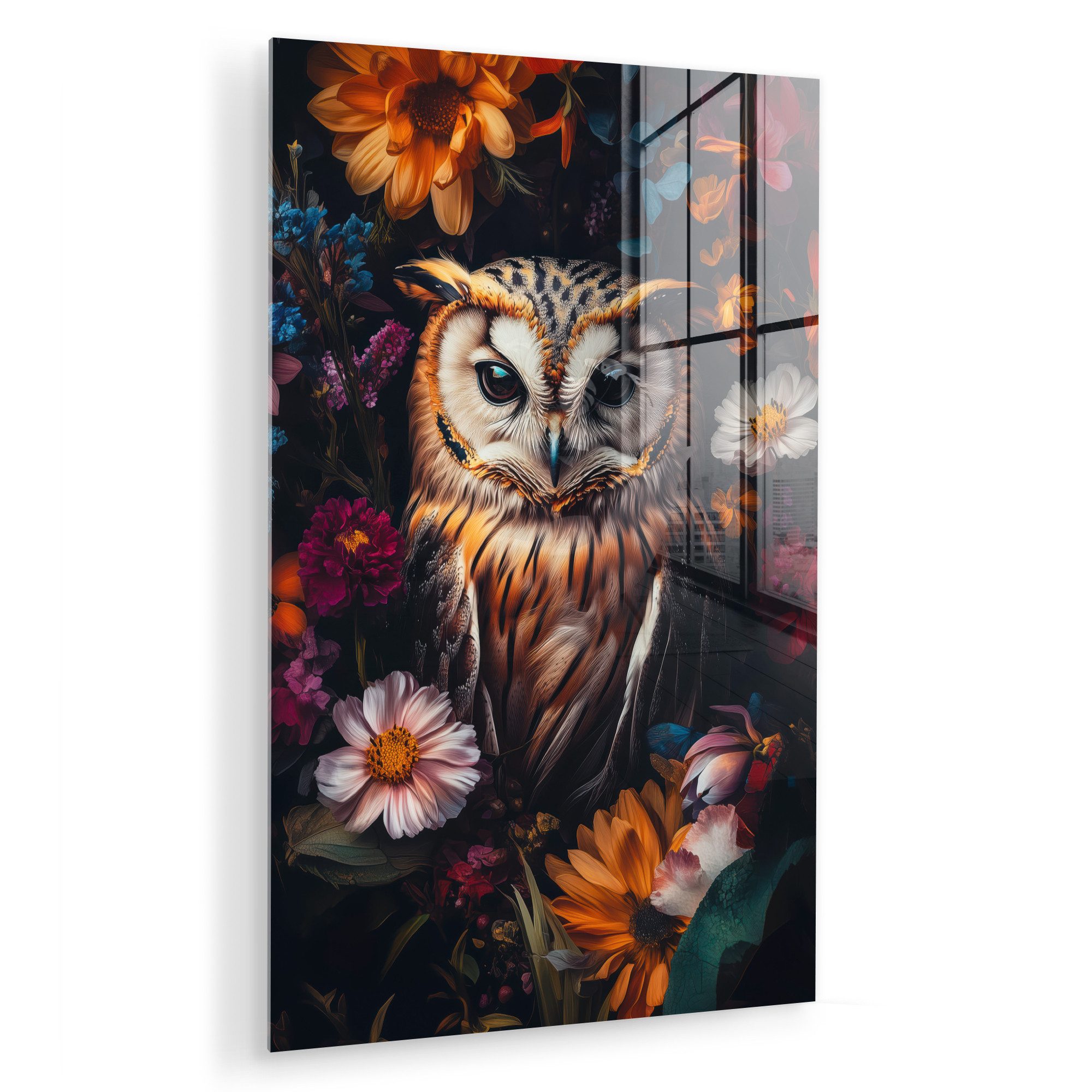 MuchoWow Acrylglasbild Eule - Blumen - günstig online kaufen