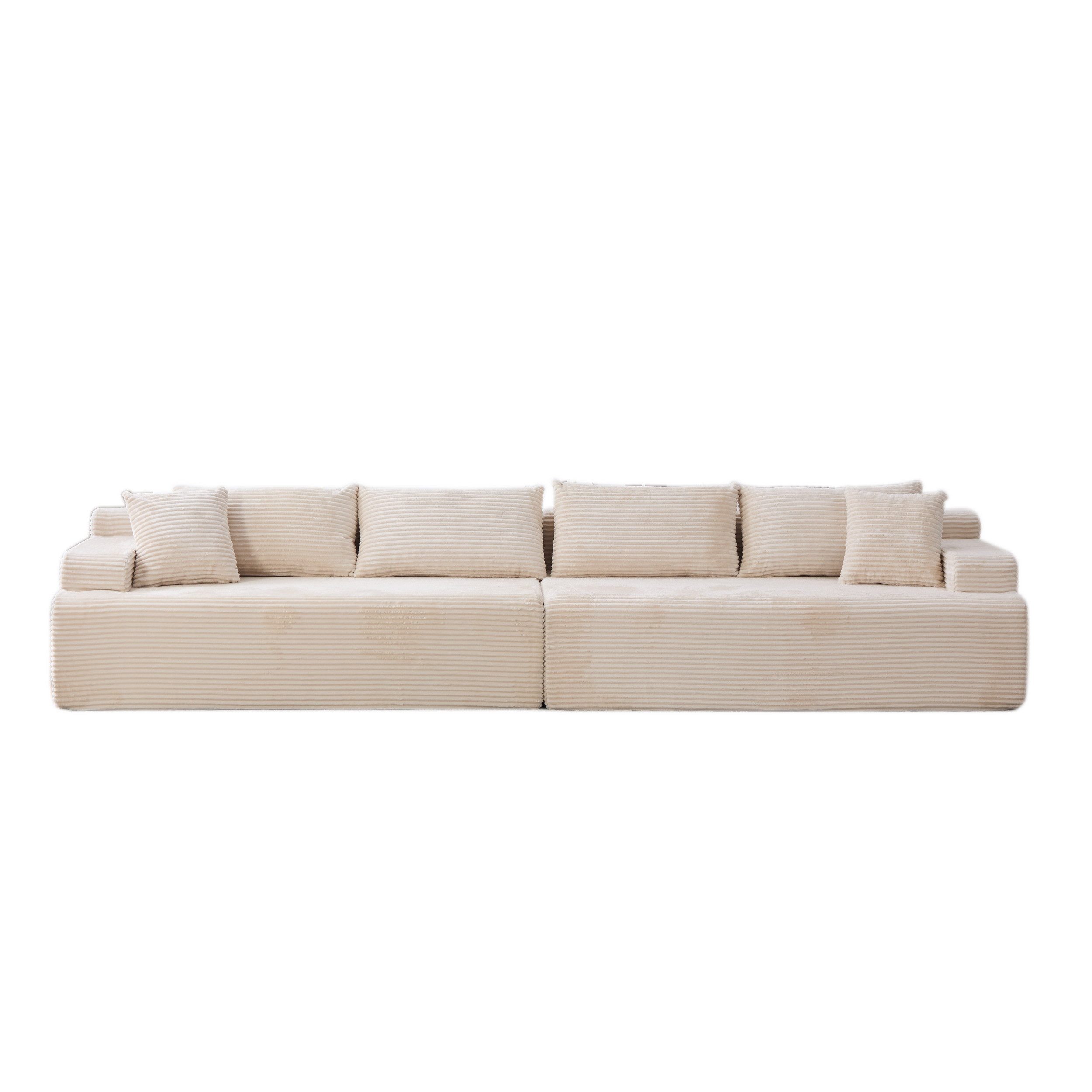 HAUSS SPOLE Schlafsofa 6-Sitzer aus Chenille,Kompressionssofa mit rutschfestem Boden,Ivory, Relaxsofa Loungesofa leicht zu bewegen für Wohnzimmer und andere Räume