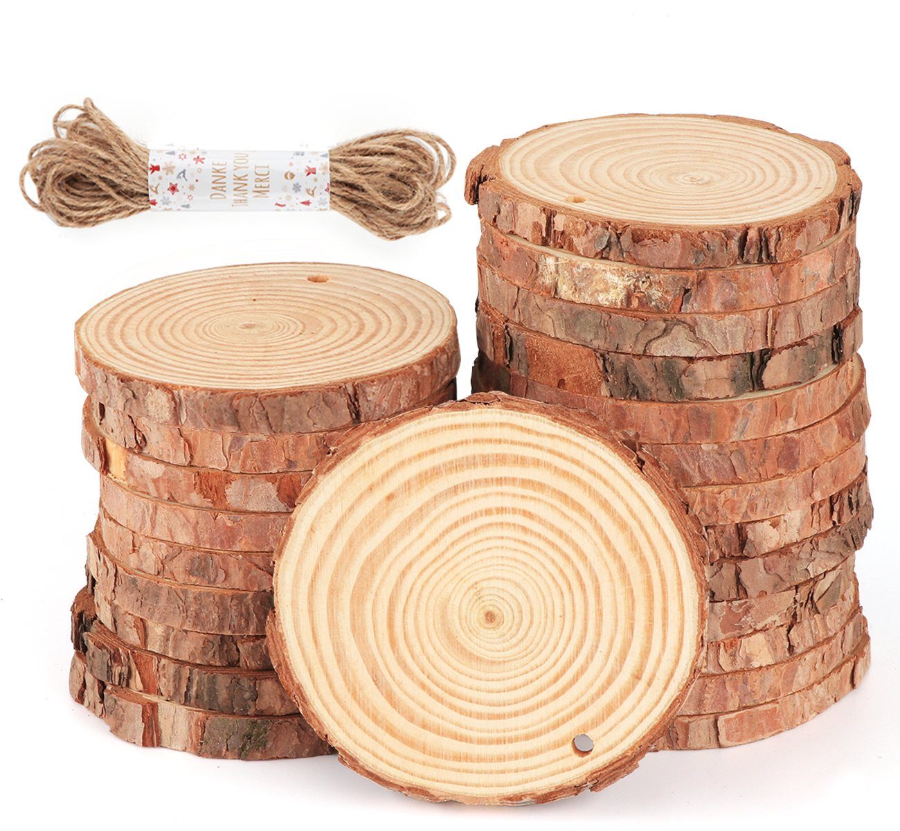 Homewit Bastelnaturmaterial Holzscheiben Baumscheiben Astscheiben 8-9 cm rund, (Packung 30-tlg), für DIY Handwerk Hochzeit Mittelstücke Weihnachten Dekoration