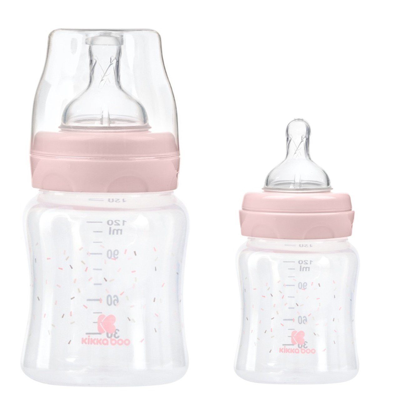 Kikkaboo Babyflasche Babyflasche PP 120 ml, Anti-Kolik-Sauger Größe S, Weithals, ab Geburt rosa