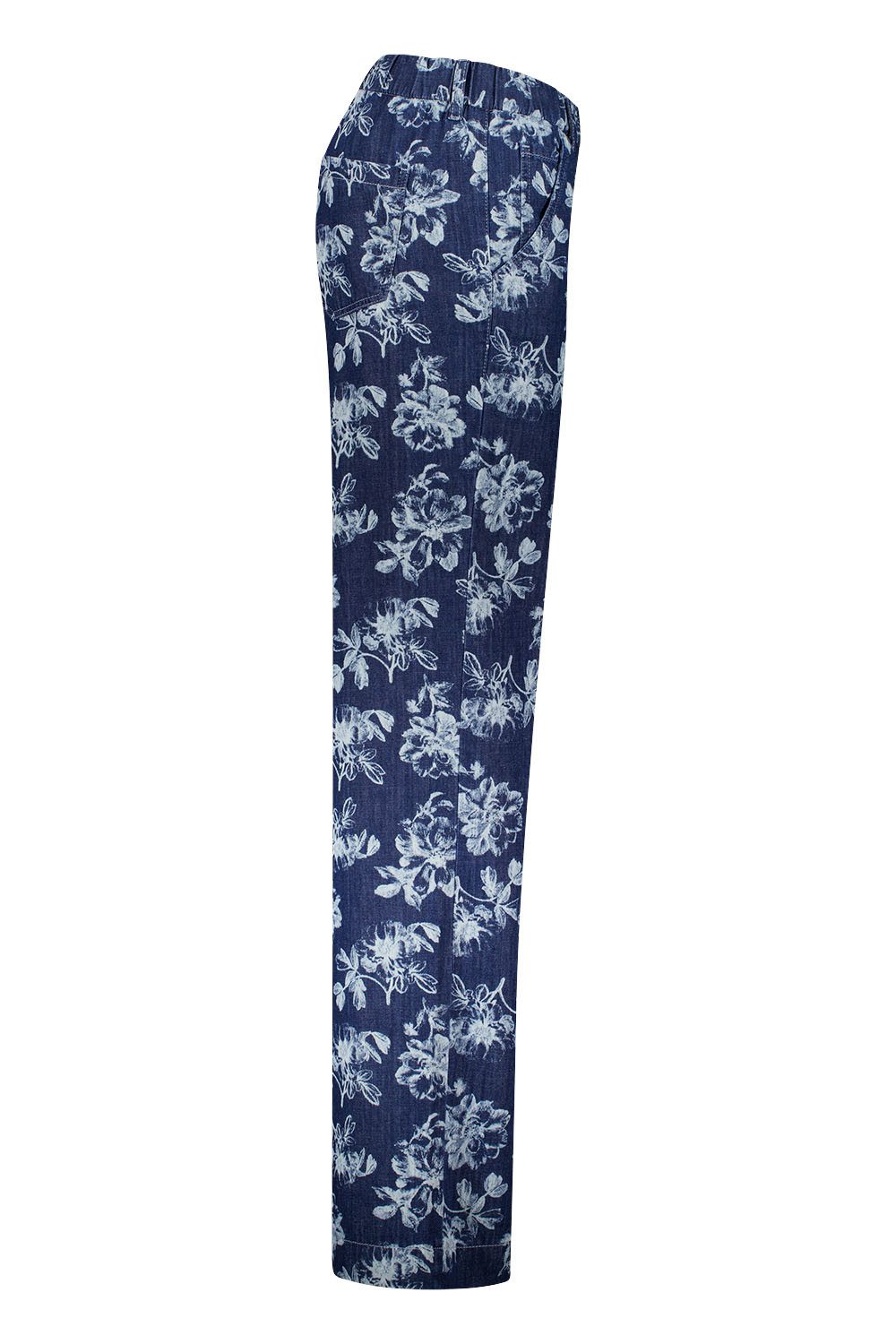 Atelier GARDEUR Loose-fit-Jeans FRIEDA17-641670-7268, blau, dunkelblau mit hellblauem Print Denim-Optik mit floralem Print und elastischem Pull-on-Bund
