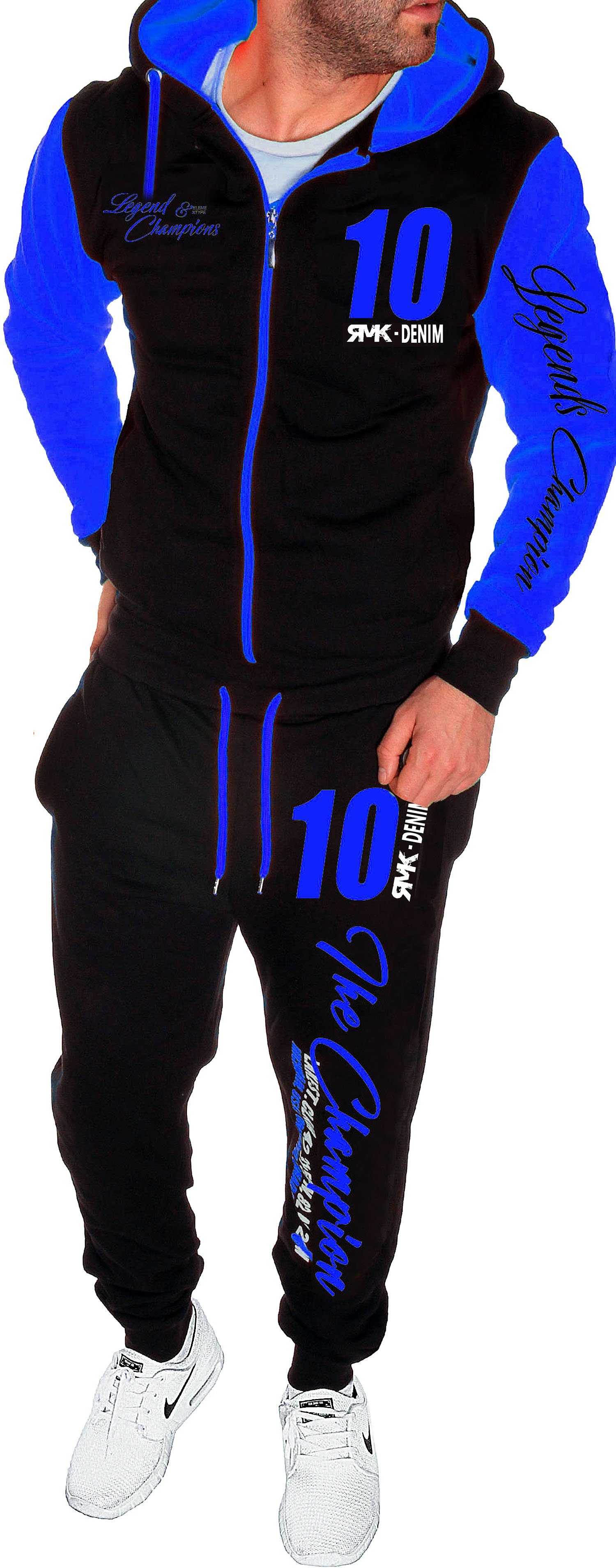 RMK Jogginganzug Herren Trainingsanzug Sportanzug Streetwear Fitness Jacke mit Kapuze Blau