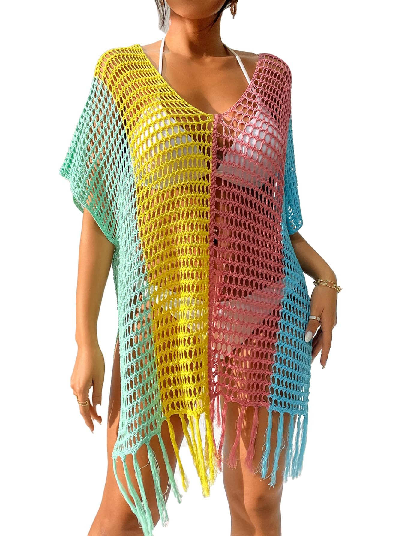 MOPUEA Strandkleid Damen Gestrickte Bikini Cover Up Strandponcho Strandkleid (Set, 1-tlg., Eleganter V-Ausschnitt & bequemer Schnitt) Vielseitig kombinierbar & Einsatzmöglichkeiten