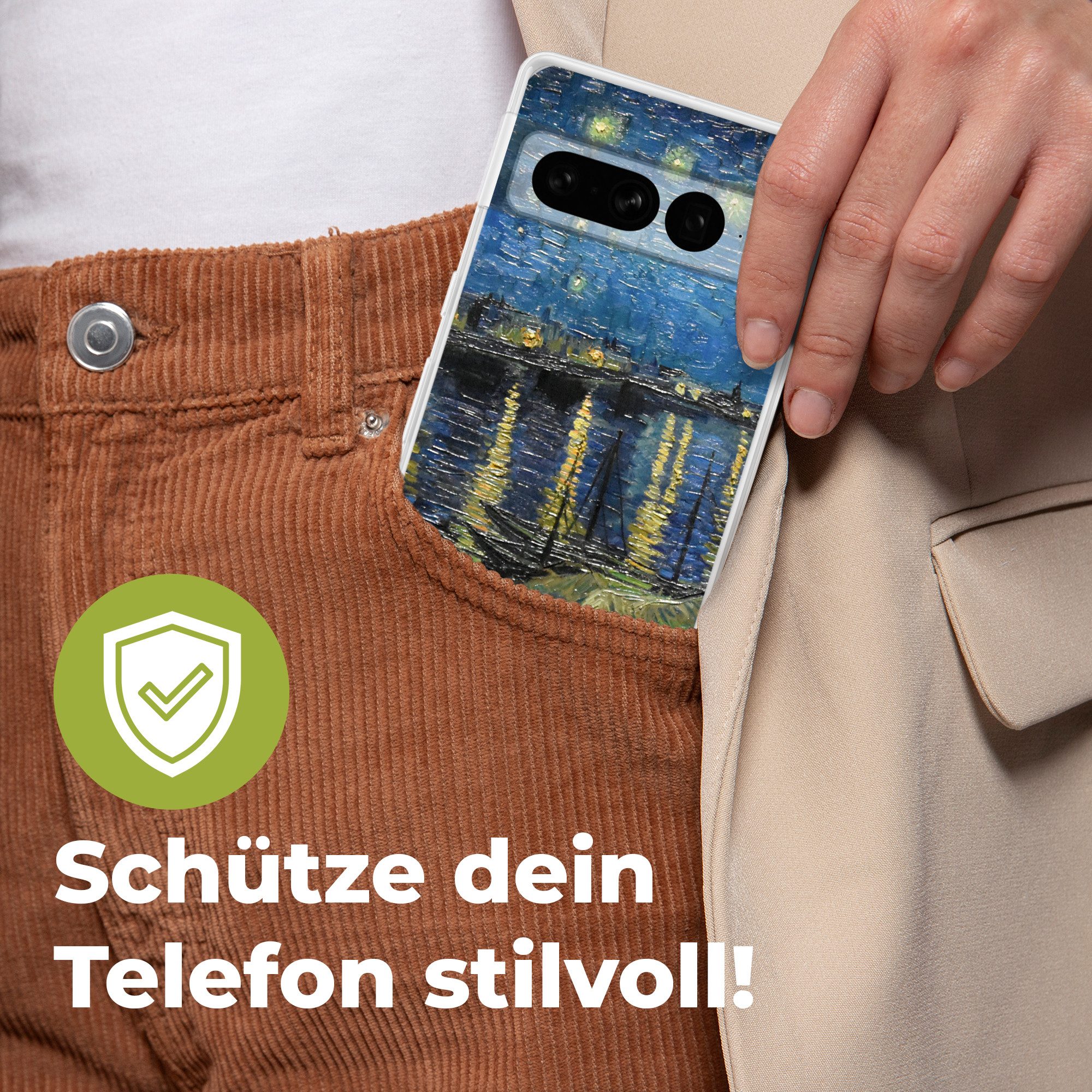 MuchoWow Handyhülle für Google Pixel 7 Pro Sternennacht über der Rhone - Van Gogh - Kunst, Phone Case, Silikon, Schutzhülle Dünn