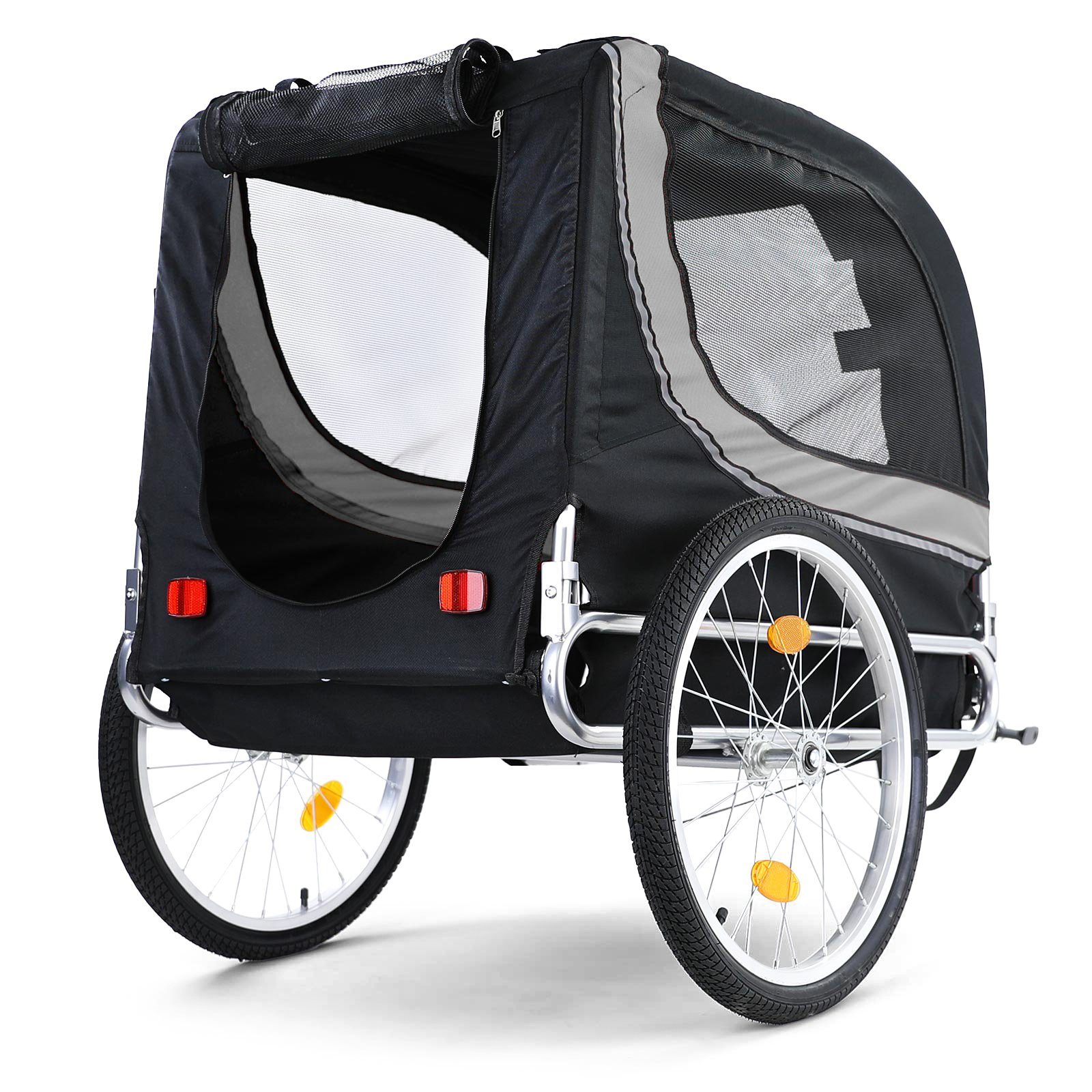 RAMROXX Fahrradhundeanhänger Fahrradanhänger klappbar für Haustiere Grau Schwarz bis 40Kg