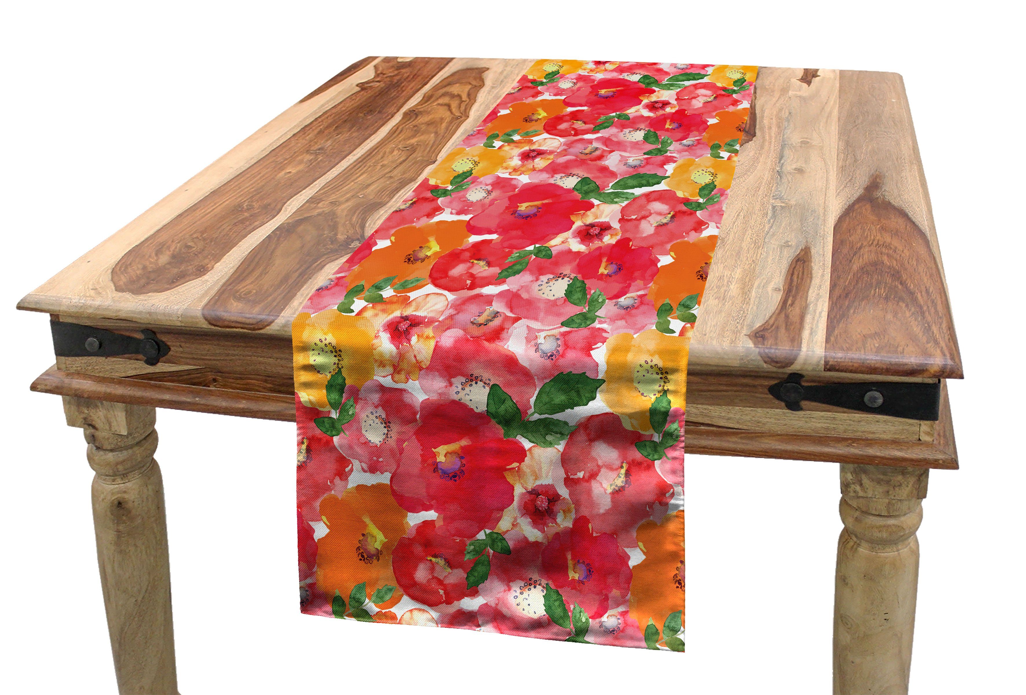 Blume Rechteckiger Tischläufer Tischläufer, Abakuhaus Esszimmer Aquarell-Art-Blumen Küche Dekorativer