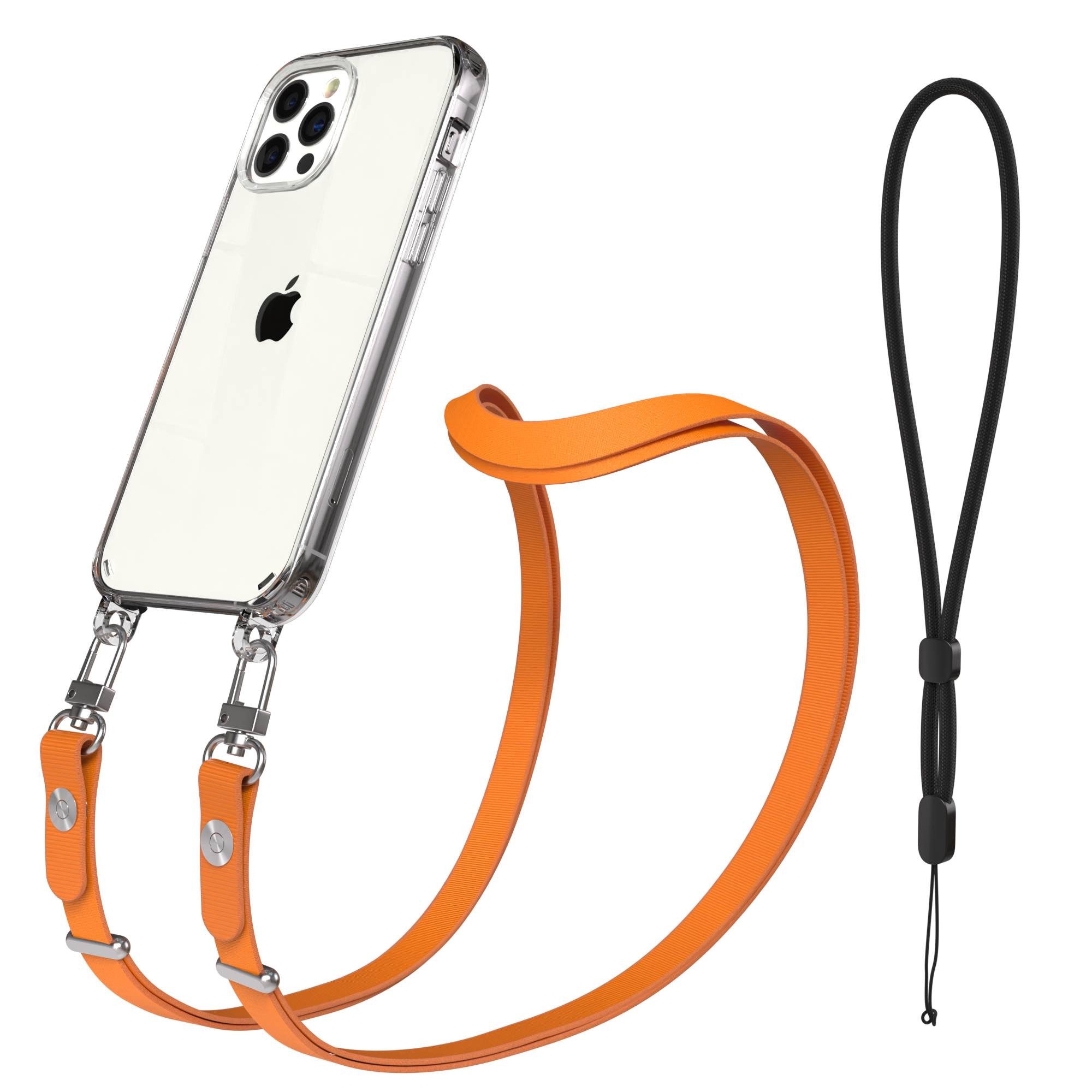 EAZY CASE Handykette für Apple iPhone 12 / 12 Pro Handyhülle mit Handyband magnetisch, Handykette in Orange mit 2x2 Connectoren und Magnetfunktion