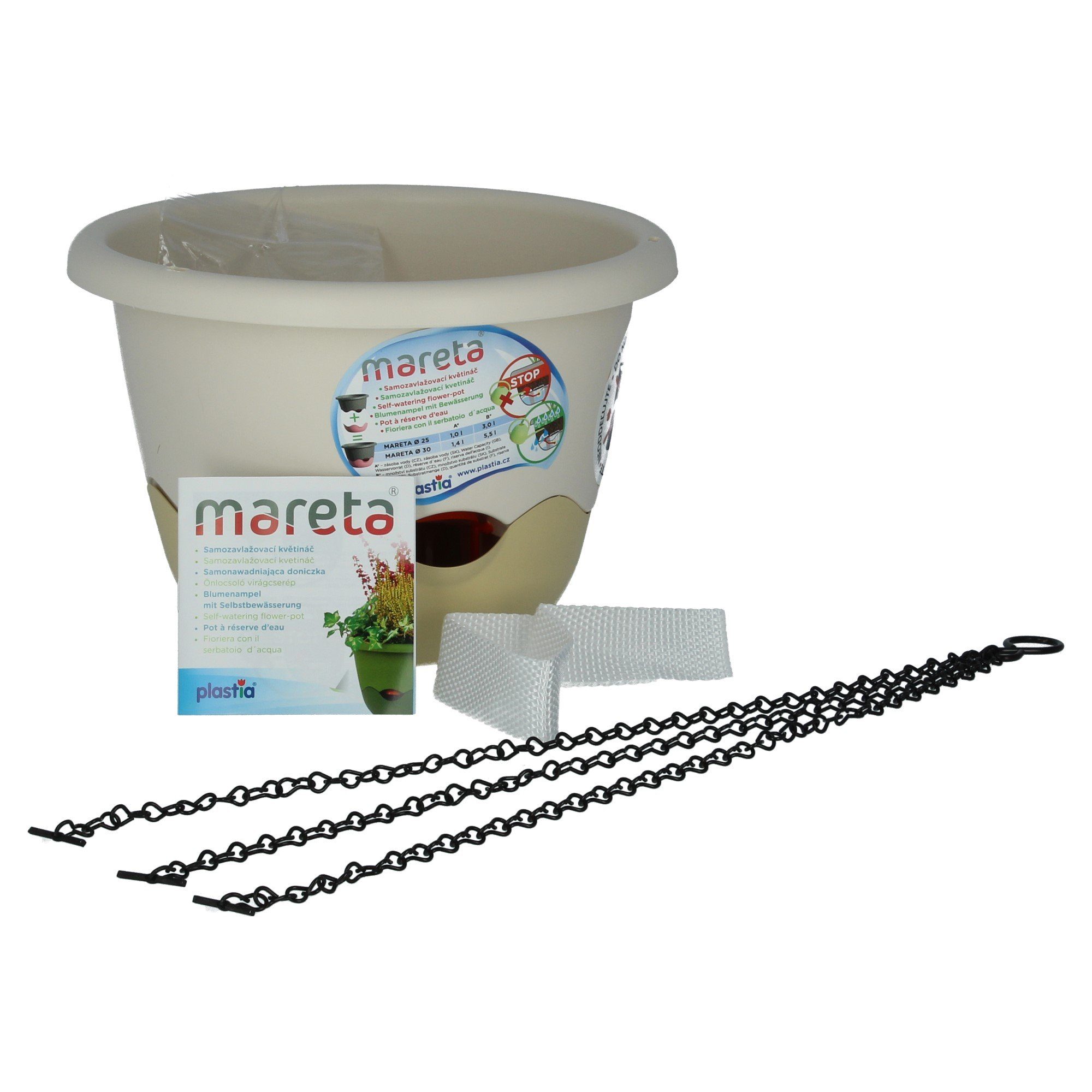Blumentopf Mareta 25 elfenbein / weiß mit Erdbewässerung