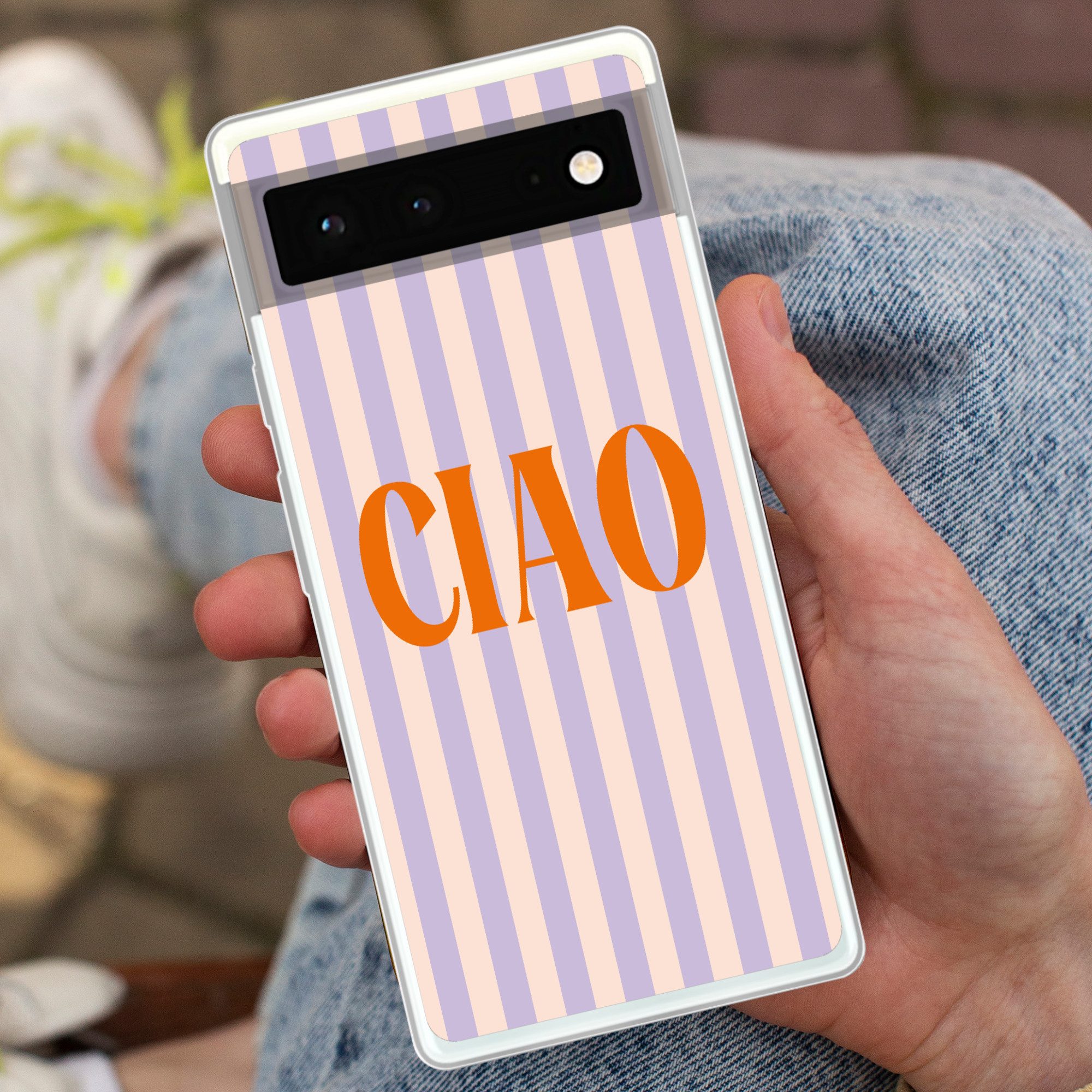 MuchoWow Handyhülle für Google Pixel 6 Ciao - Zitat - Pastell - Streifen, Handy Case, Silikon, Bumper Case Dünn