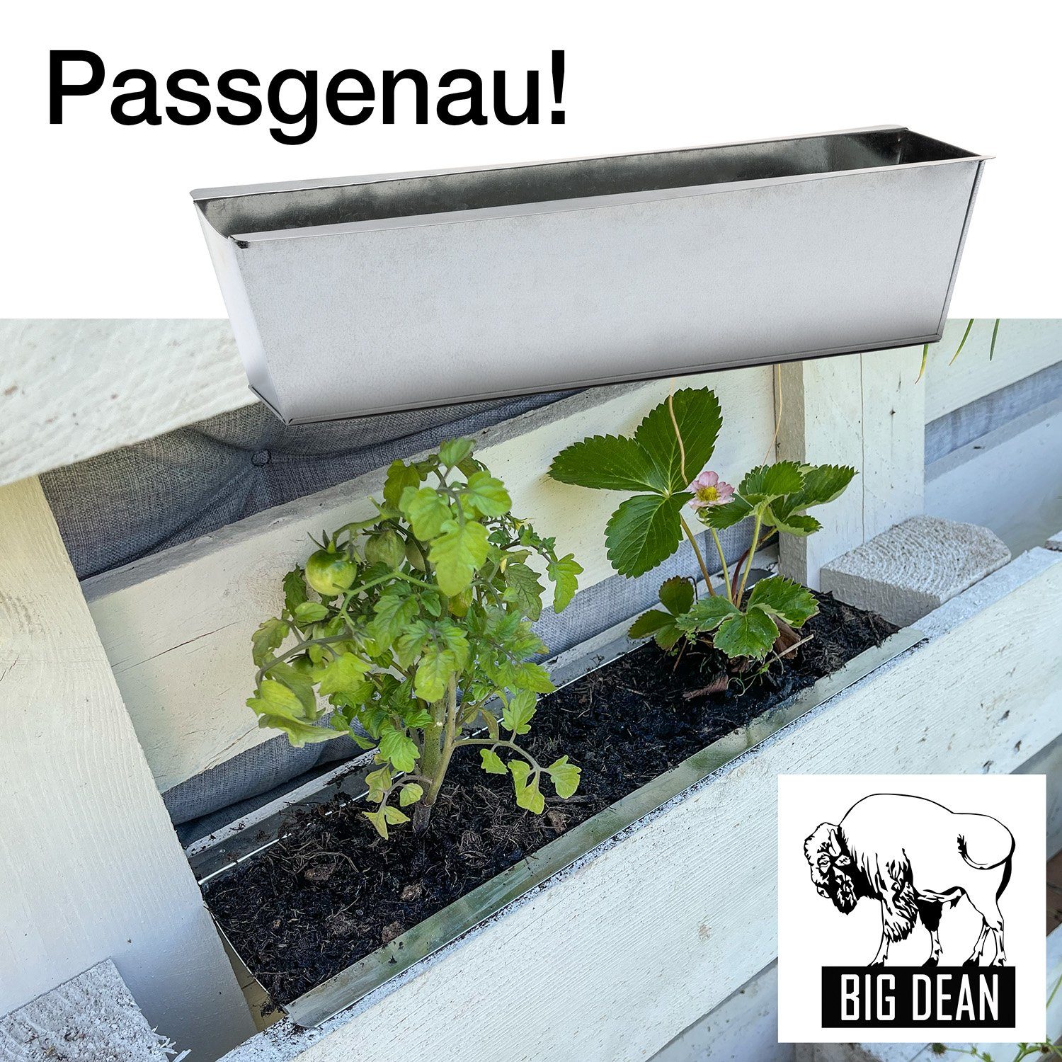 BigDean Blumenkasten f. 38x12,5x9cm verzinkt Pflanzkasten Blumentopf 2x Europalette Metall St) (2