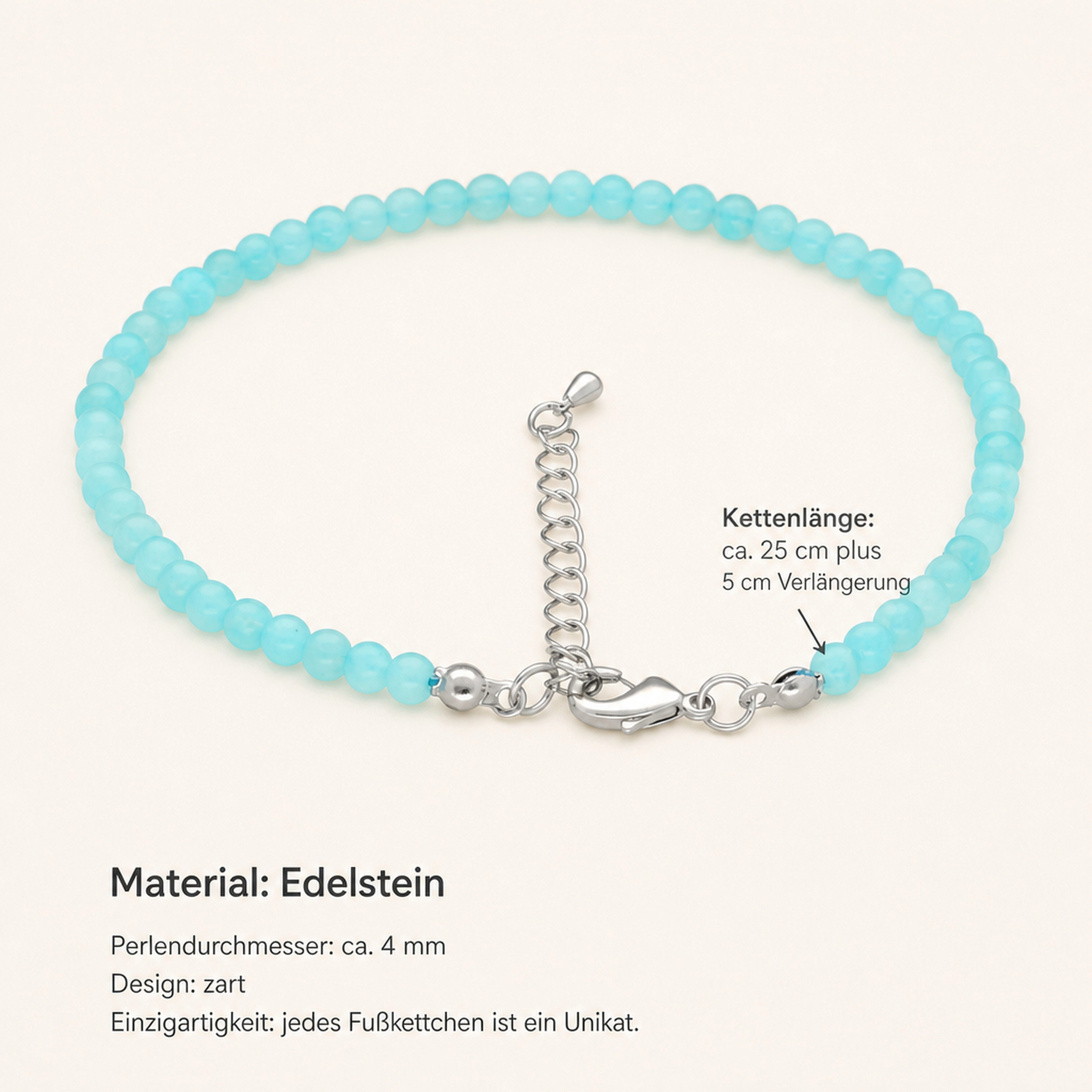 Lebensquelle Plus Fußkette mit Anhänger Amazonit Fußkettchen, 4mm