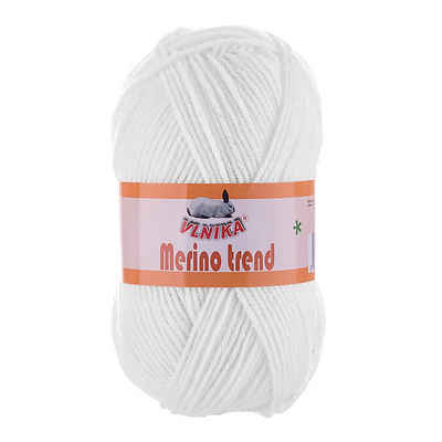 VLNIKA 100g Strickgarn Merino trend Häkelwolle, 200 m, 100 weiß