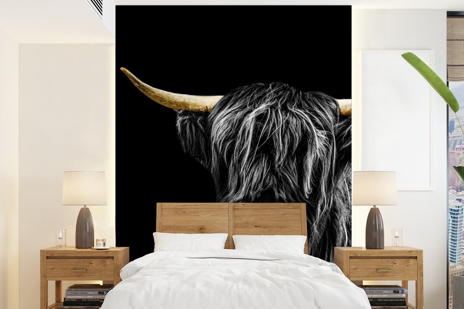 Tapete Gold, Highlander Horn (4 Wandtapete Matt, Fototapete MuchoWow - für Vinyl St), Schottischer Montagefertig bedruckt, - Wohnzimmer,