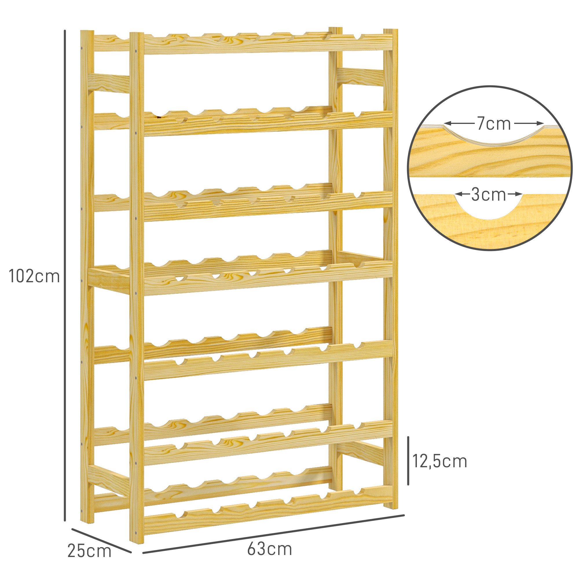 HOMCOM Weinregal Standregal aus Holz, Weinhalter mit Kippschutz für Küche, Flaschenregal 1-tlg., für Wohnzimmer, Natur