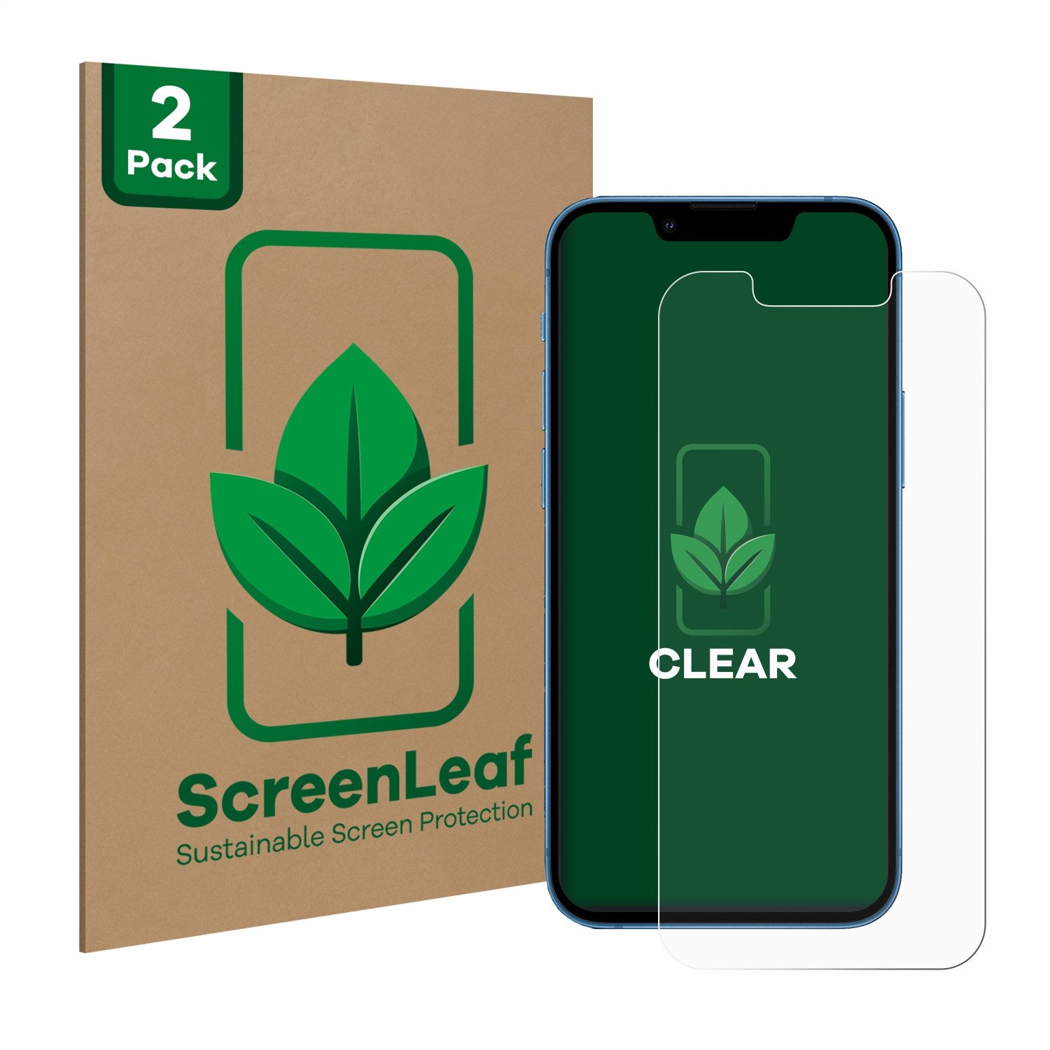 ScreenLeaf Displayschutzfolie Schutzfolie für Apple iPhone 13 mini, 2 Stück, nachhaltiger Displayschutz Schutz Folie Klar Transparent