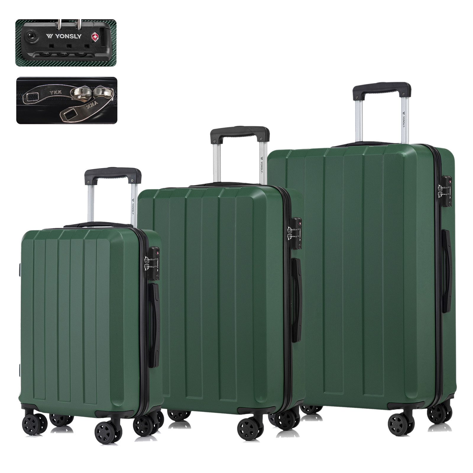 YONSLY Trolleyset Premium ABS-Hartschalen-Reisekoffer Trolley, 4 Rollen, (Spar-Set, 3 tlg., M/L/XL), TSA-Schloss, YKK-Reißverschluss & austauschbare Rollen und Griffe